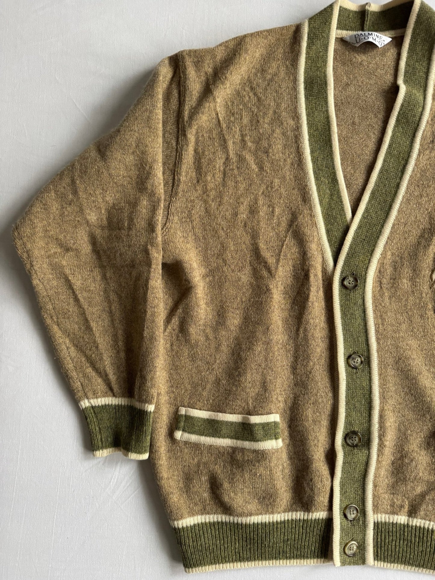 🧶 Cardigan Vintage Oatmeal cu Broderie Câine / Tricot (Mărime M) - anbracaminte
