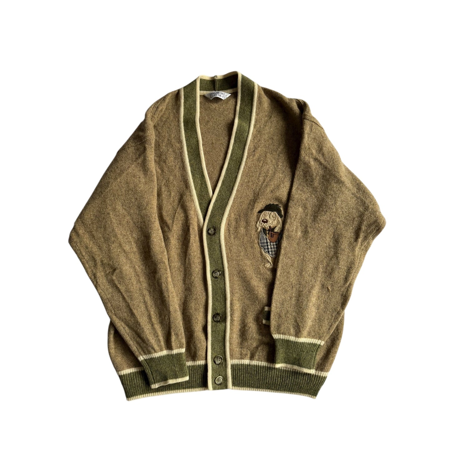 🧶 Cardigan Vintage Oatmeal cu Broderie Câine / Tricot (Mărime M) - anbracaminte