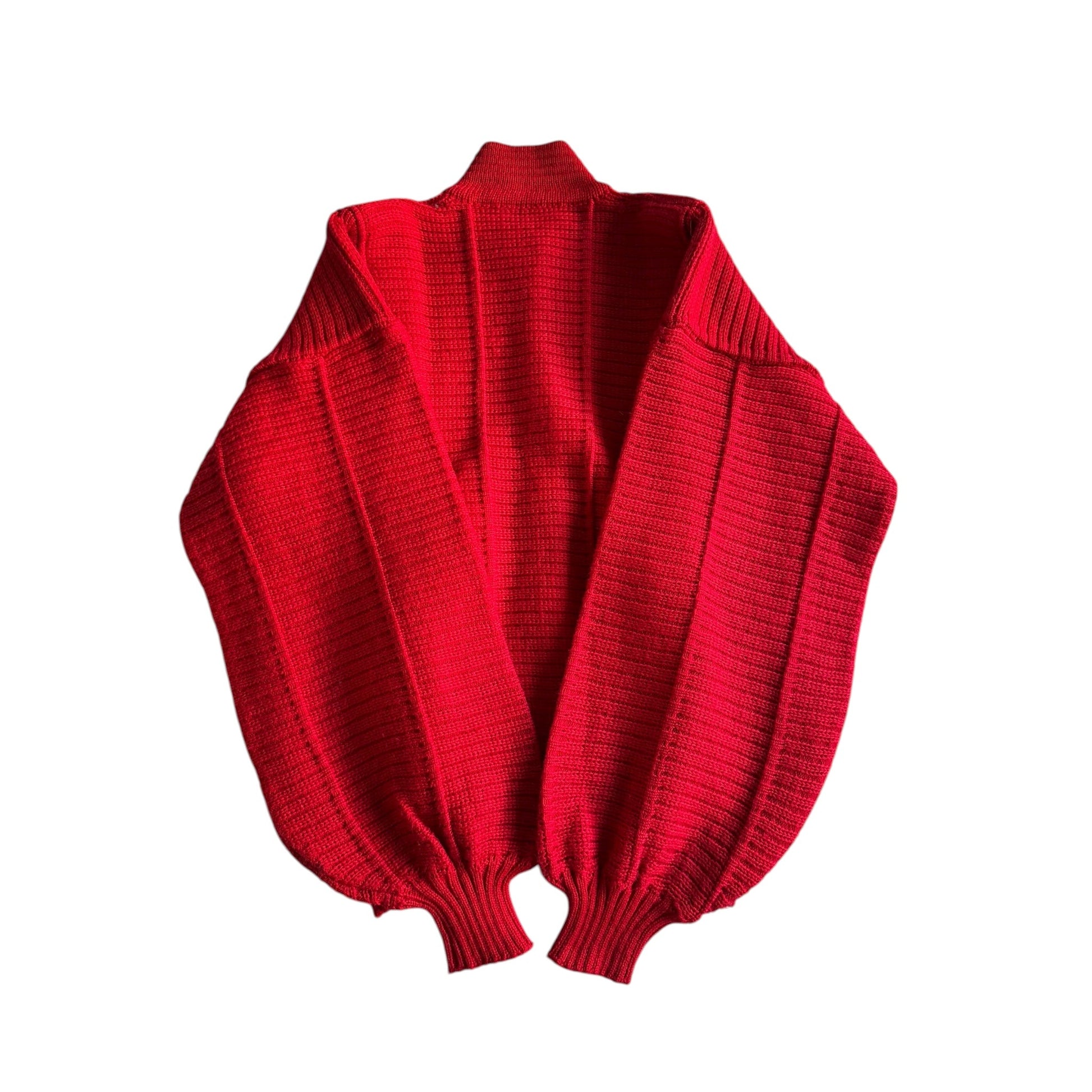 🧶 Cardigan Vintage Oversized Roșu / Chunky Knit cu mâneci bufante (Mărime aproximativă M - L Femei) - anbracaminte