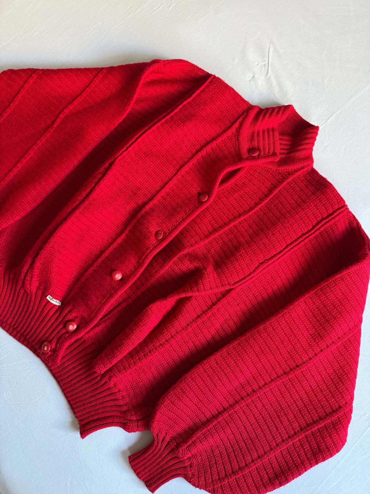 🧶 Cardigan Vintage Oversized Roșu / Chunky Knit cu mâneci bufante (Mărime aproximativă M - L Femei) - anbracaminte