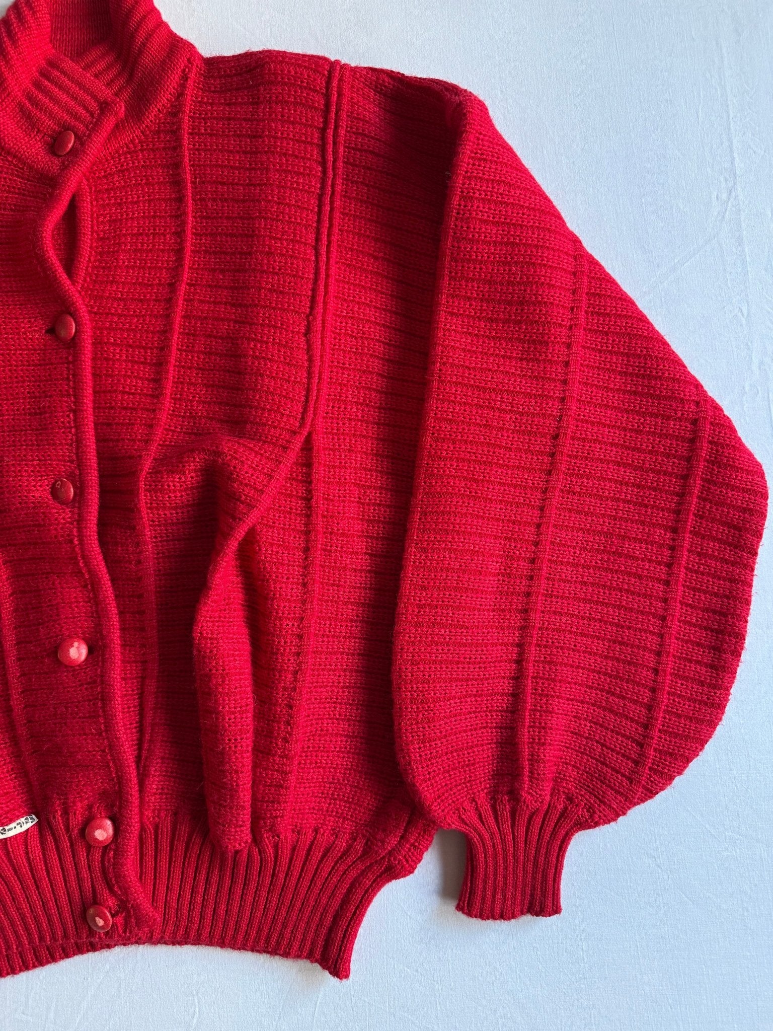 🧶 Cardigan Vintage Oversized Roșu / Chunky Knit cu mâneci bufante (Mărime aproximativă M - L Femei) - anbracaminte