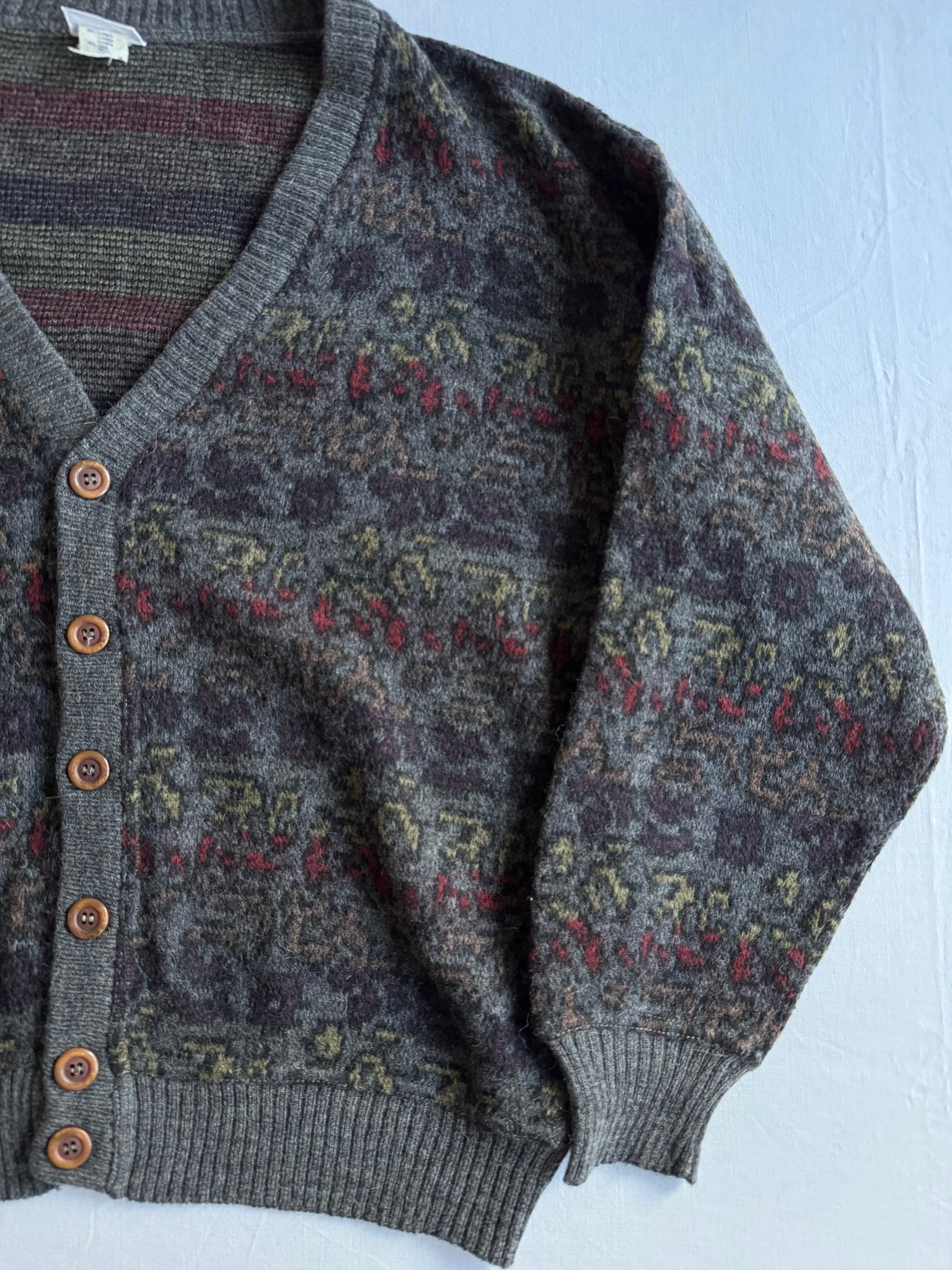 🧶 Cardigan Vintage Sergio Tacchini cu Model Texturat / Tricot Clasic (Mărime L) - anbracaminte