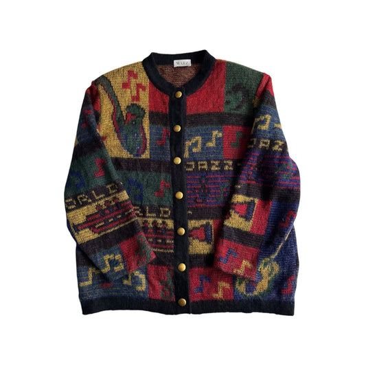 🧶 Cardigan Vintage Super Kid Mohair cu Model Muzical – Mărime L/XL (Femei) - anbracaminte