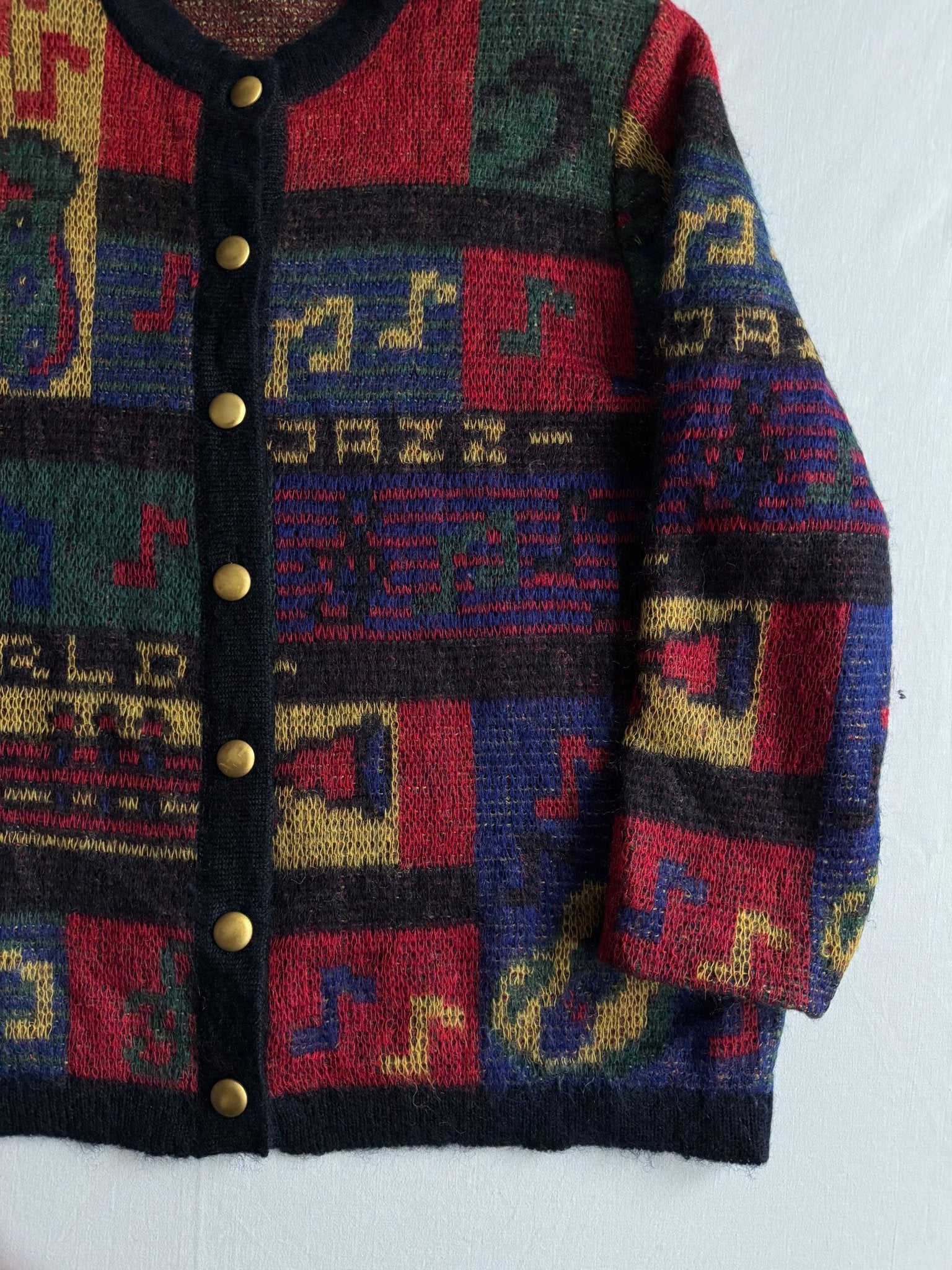 🧶 Cardigan Vintage Super Kid Mohair cu Model Muzical – Mărime L/XL (Femei) - anbracaminte