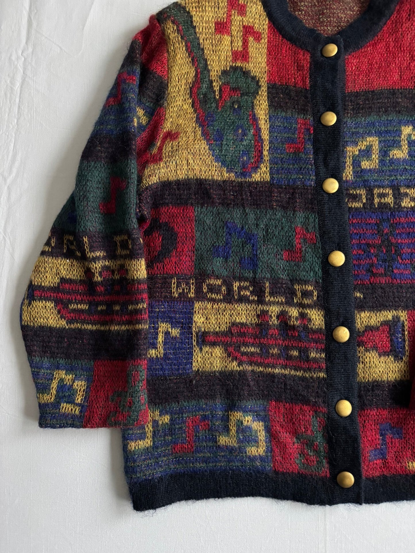 🧶 Cardigan Vintage Super Kid Mohair cu Model Muzical – Mărime L/XL (Femei) - anbracaminte