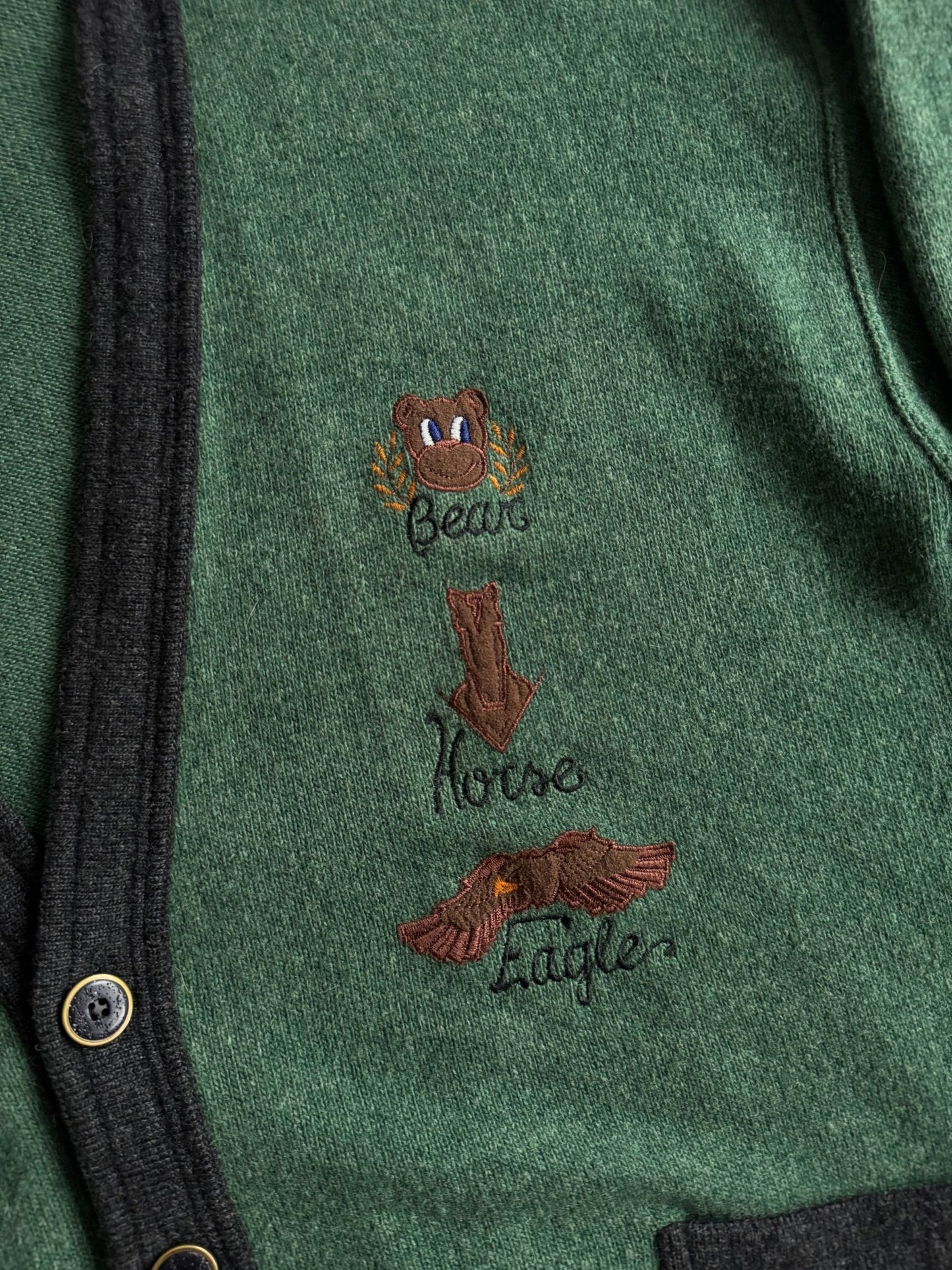 🐻 Cardigan Vintage Verde cu Broderie Animal – XL Bărbați - anbracaminte