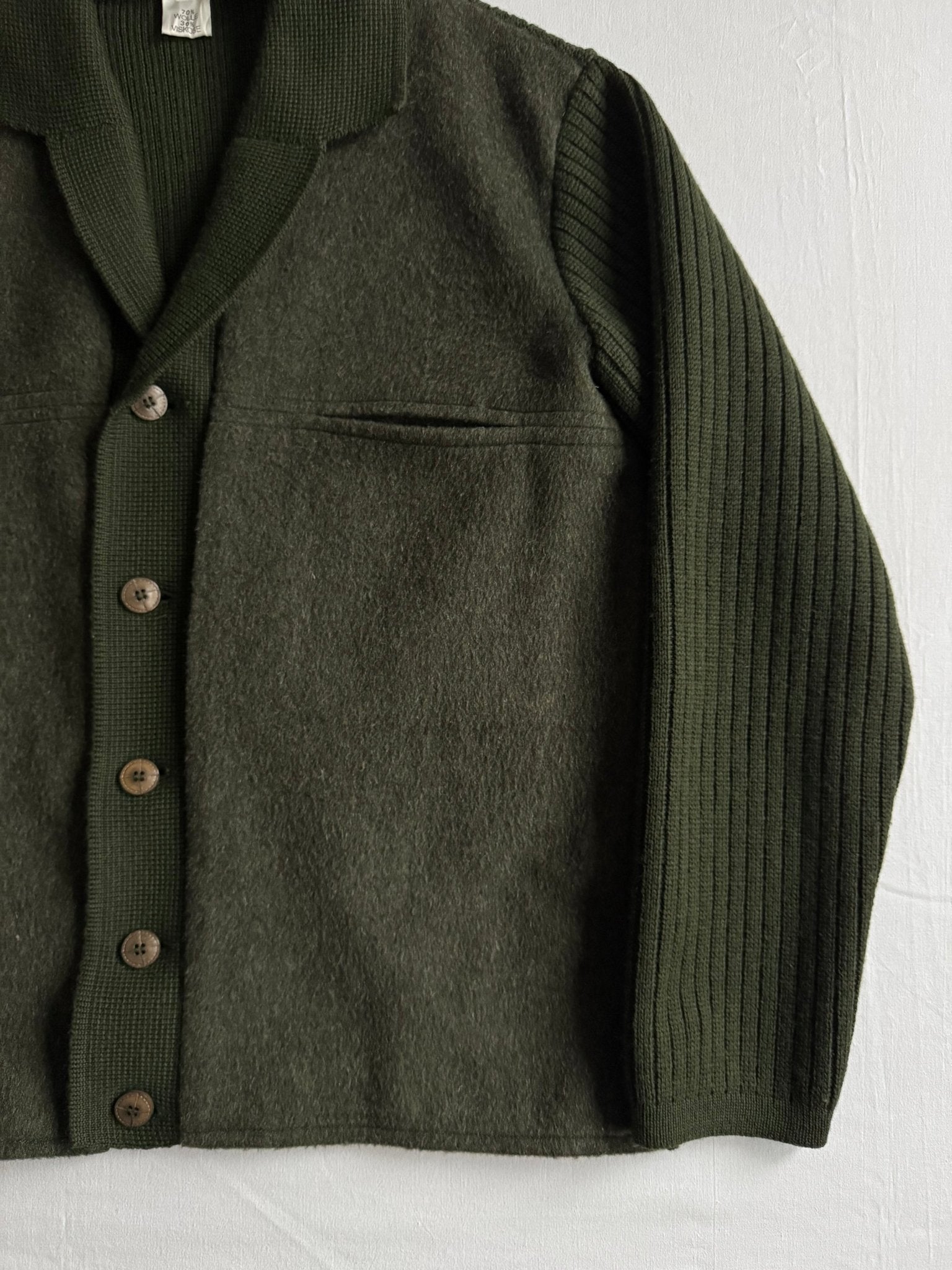 🧶 Cardigan vintage verde închis din lână | mărimea L bărbați (52) - anbracaminte