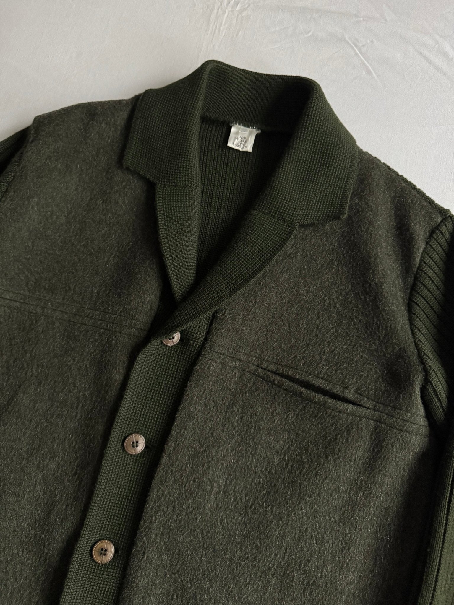 🧶 Cardigan vintage verde închis din lână | mărimea L bărbați (52) - anbracaminte