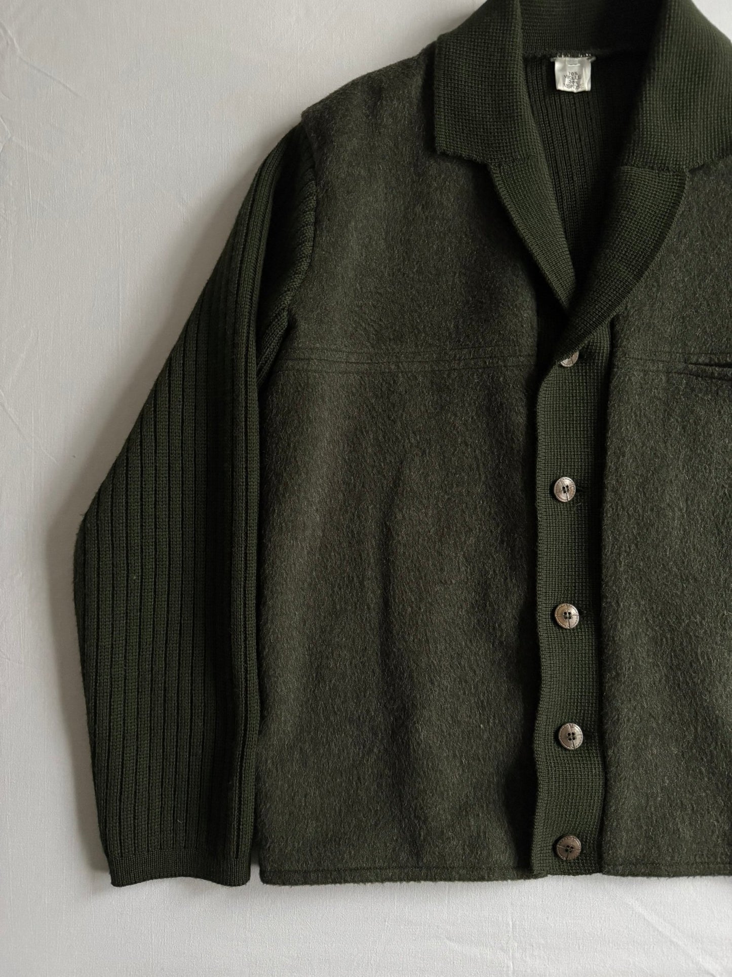 🧶 Cardigan vintage verde închis din lână | mărimea L bărbați (52) - anbracaminte