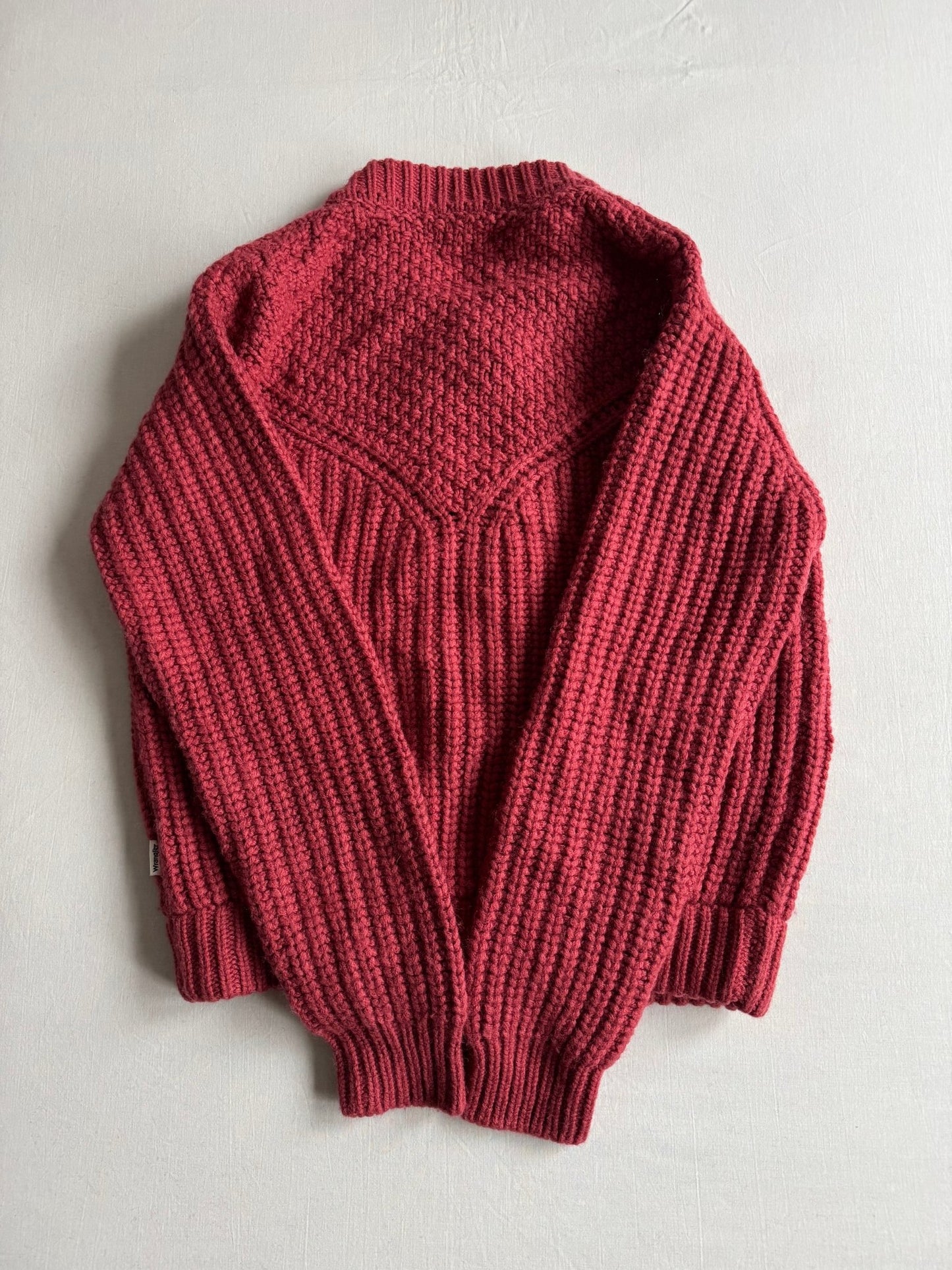 🧶 Cardigan Western Damă Wrangler Earth Red din Blend Lână – S - anbracaminte