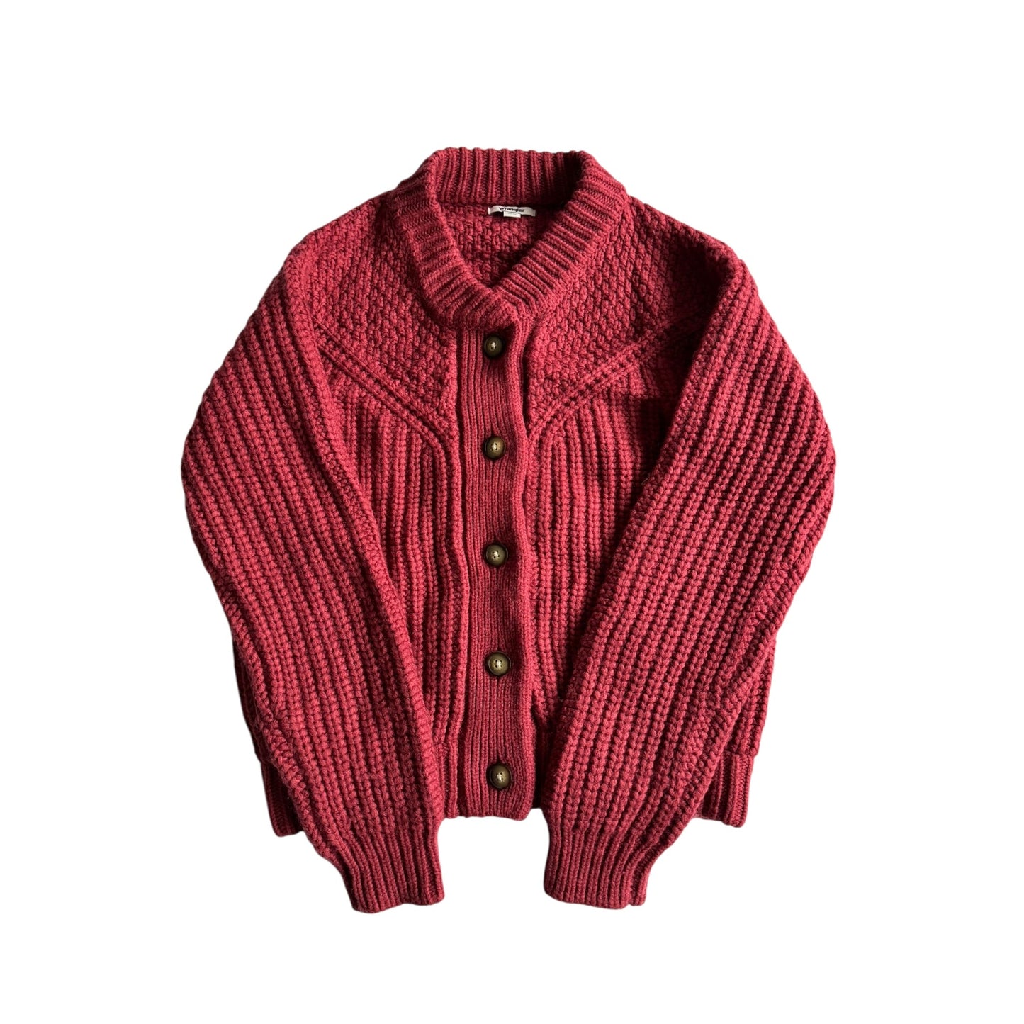 🧶 Cardigan Western Damă Wrangler Earth Red din Blend Lână – S - anbracaminte