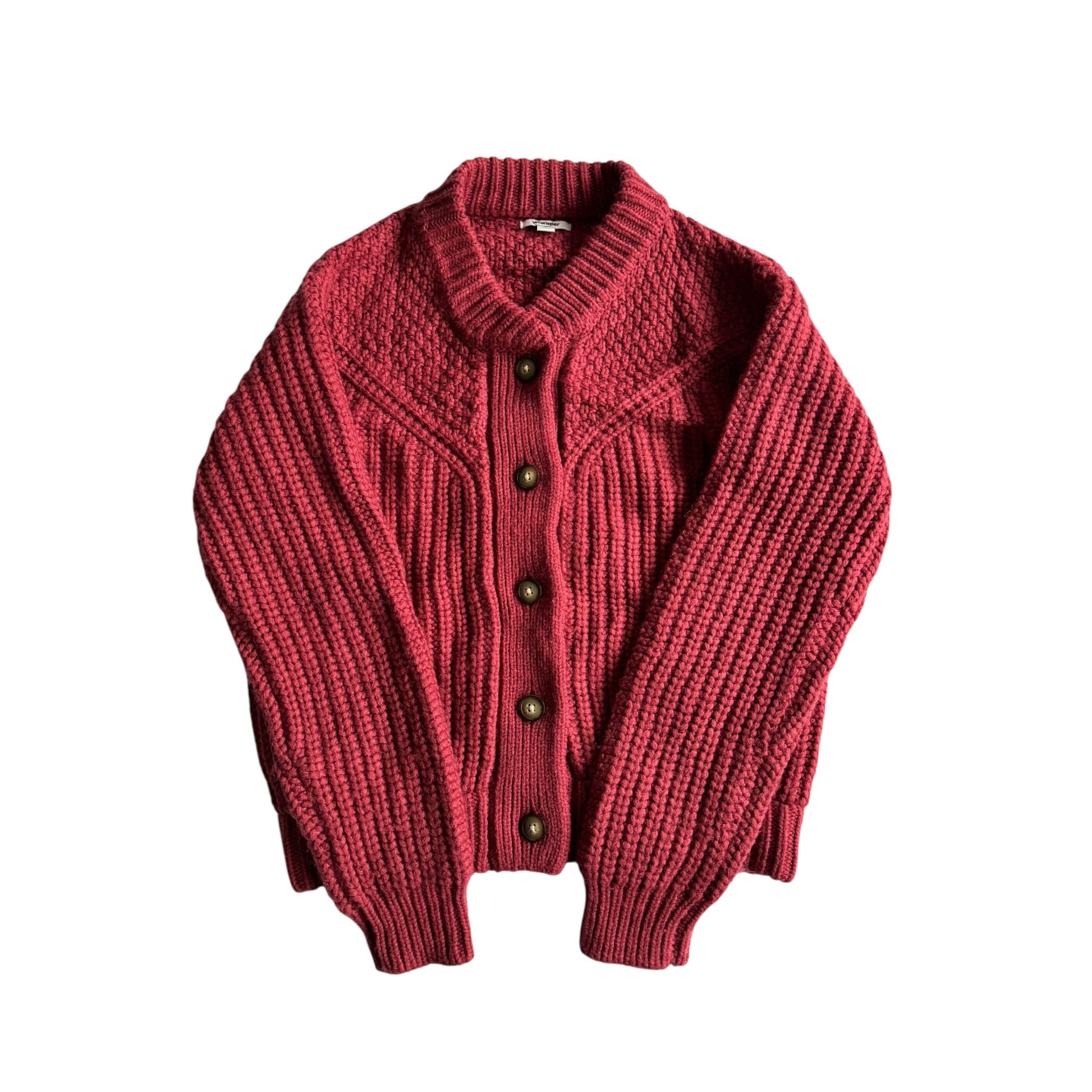 🧶 Cardigan Western Damă Wrangler Earth Red din Blend Lână – S - anbracaminte