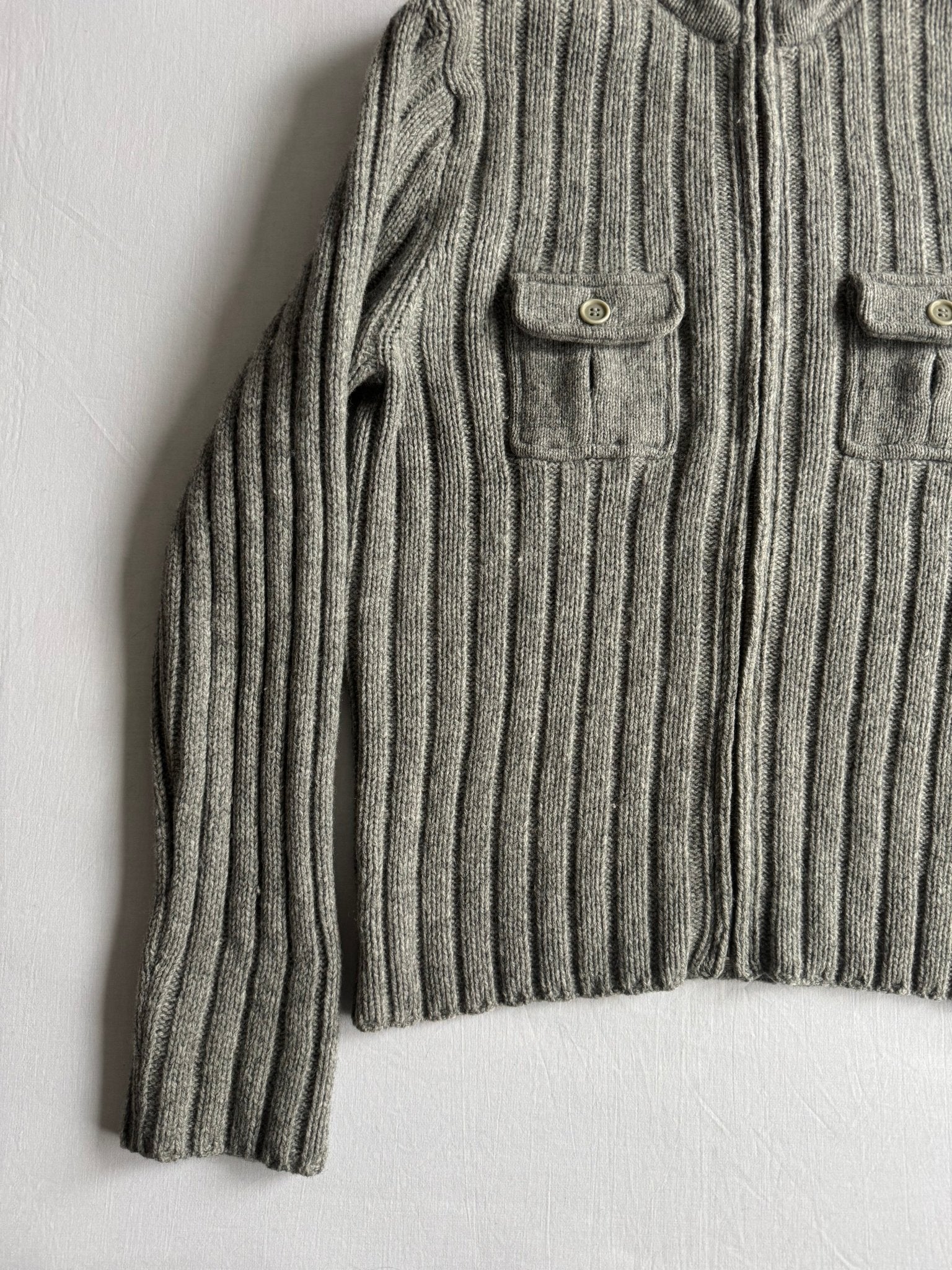 🧶 Cardigan Y2K Bărbați J.Crew Gri cu Fermoar din Lambswool – L - anbracaminte