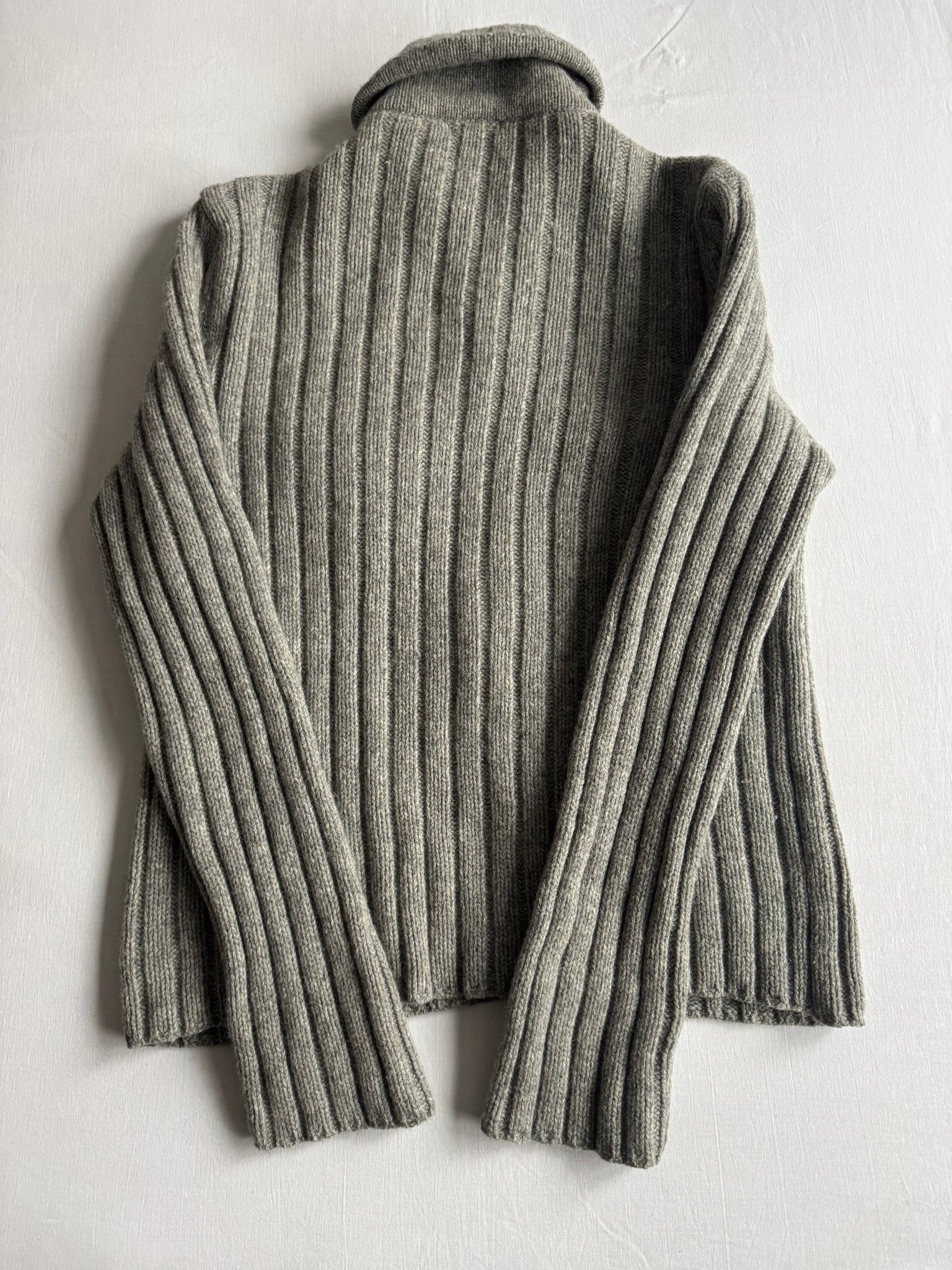 🧶 Cardigan Y2K Bărbați J.Crew Gri cu Fermoar din Lambswool – L - anbracaminte
