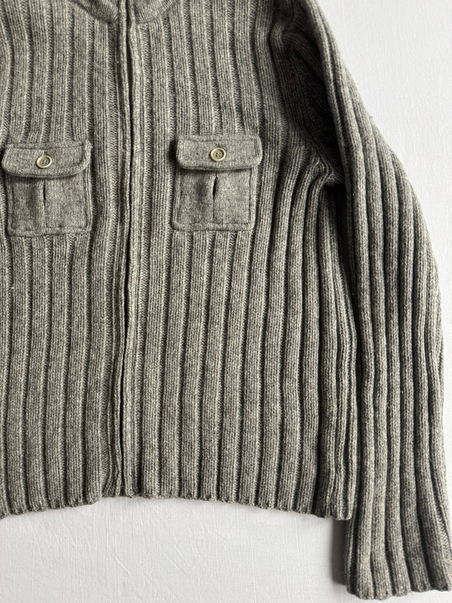 🧶 Cardigan Y2K Bărbați J.Crew Gri cu Fermoar din Lambswool – L - anbracaminte