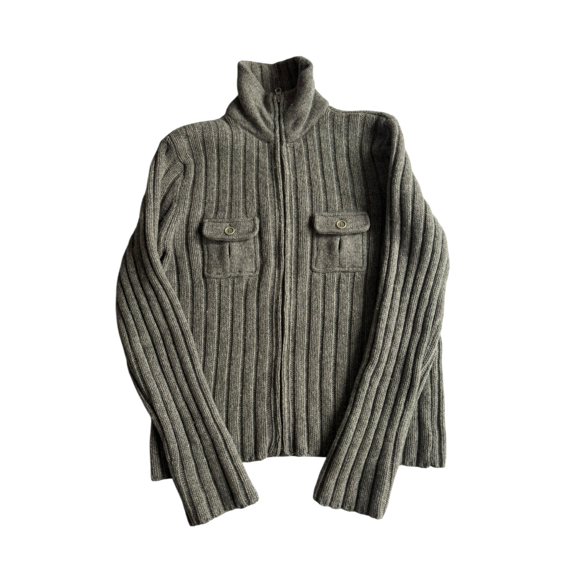 🧶 Cardigan Y2K Bărbați J.Crew Gri cu Fermoar din Lambswool – L - anbracaminte