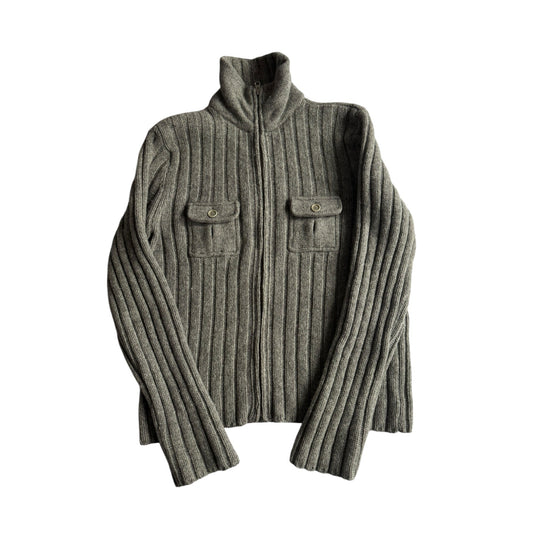 🧶 Cardigan Y2K Bărbați J.Crew Gri cu Fermoar din Lambswool – L - anbracaminte