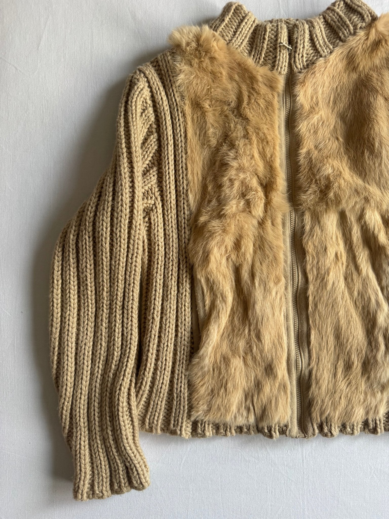 🧶 Cardigan Y2K Damă din Lână cu Inserții din Blană Naturală de Iepure – L - anbracaminte