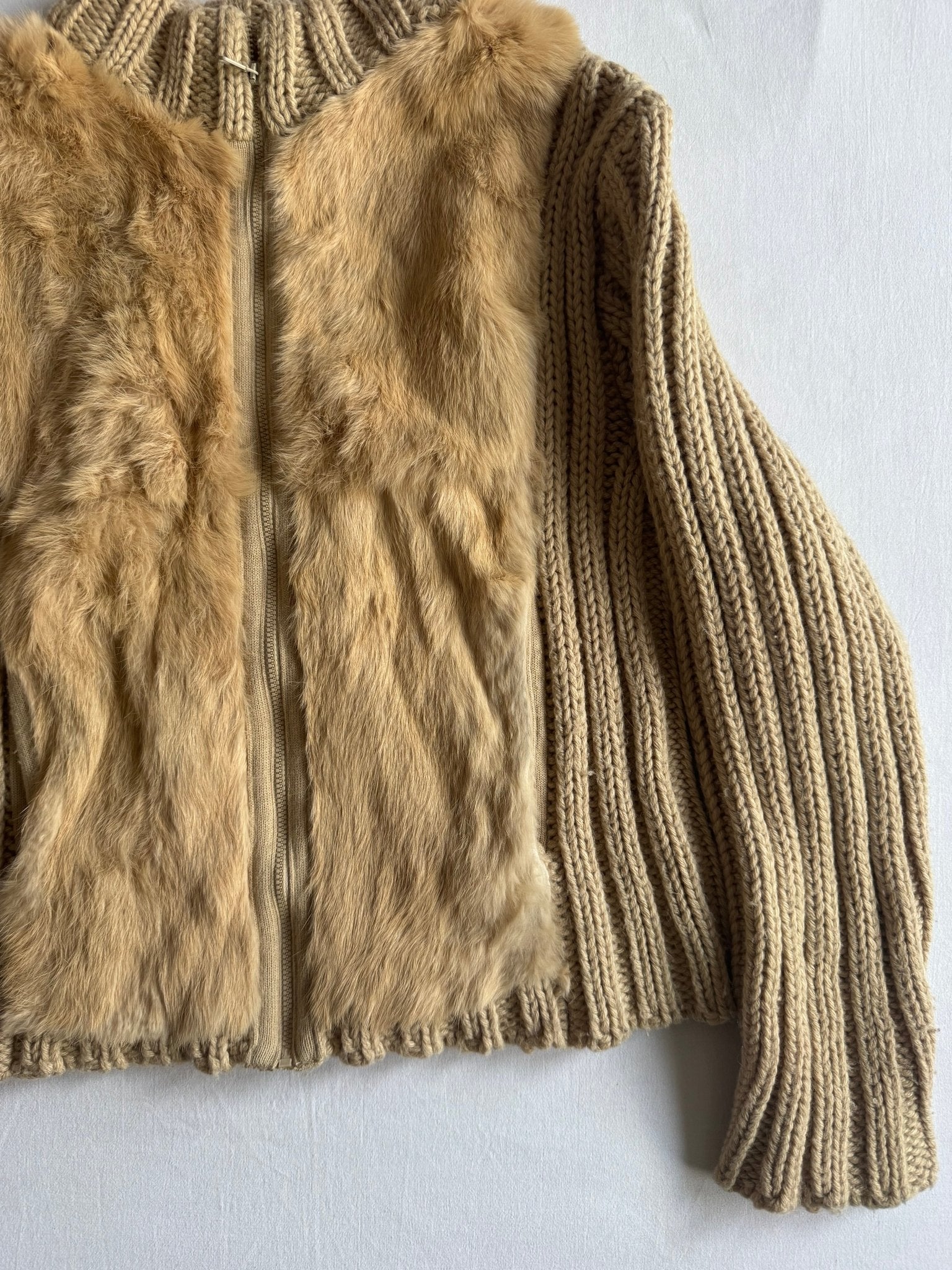 🧶 Cardigan Y2K Damă din Lână cu Inserții din Blană Naturală de Iepure – L - anbracaminte