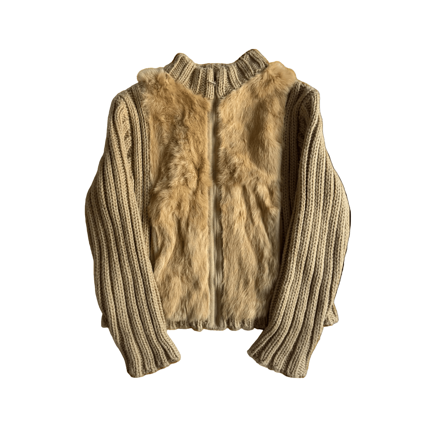 🧶 Cardigan Y2K Damă din Lână cu Inserții din Blană Naturală de Iepure – L - anbracaminte