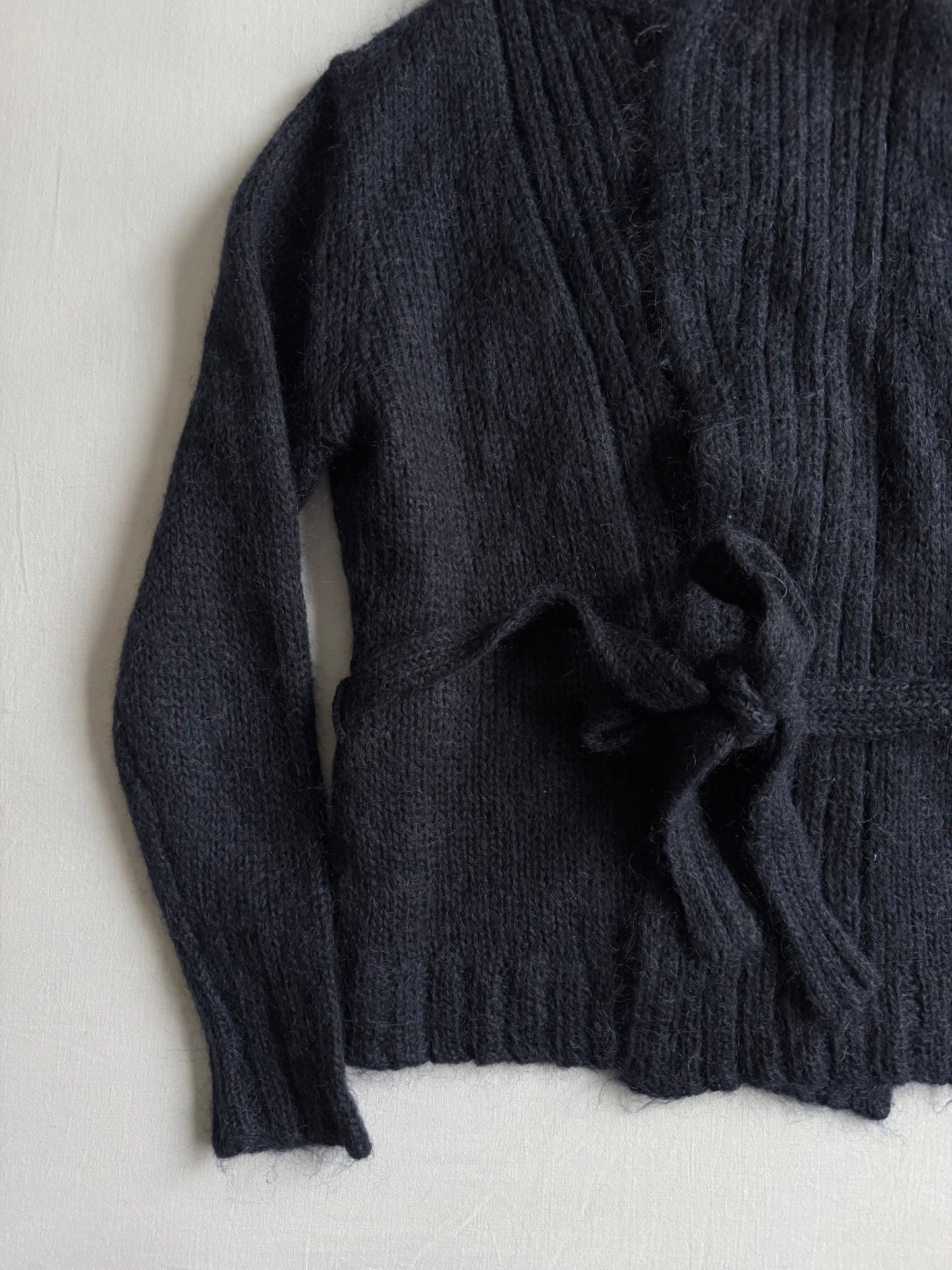 🧶 Cardigan Y2K Damă Navy Închis din Mohair cu Cordon – S - anbracaminte