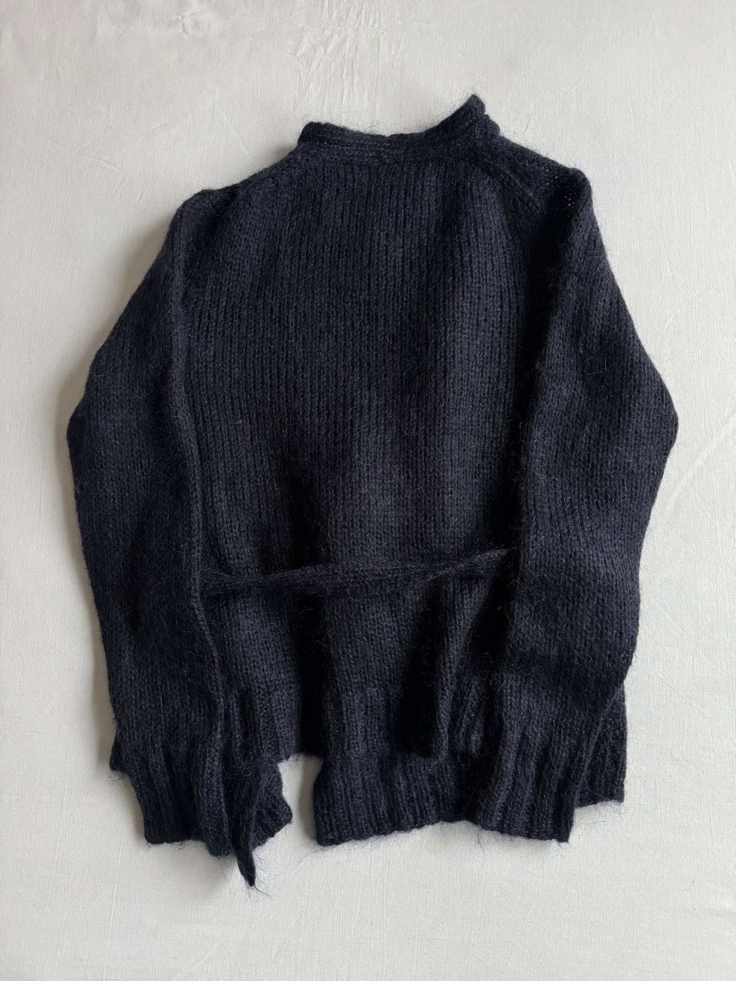 🧶 Cardigan Y2K Damă Navy Închis din Mohair cu Cordon – S - anbracaminte