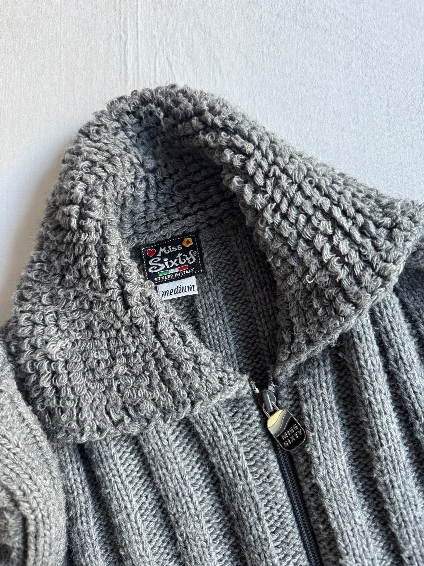 🐭 Cardigan Y2K Gri din Blend Lână Miss Sixty – M - anbracaminte