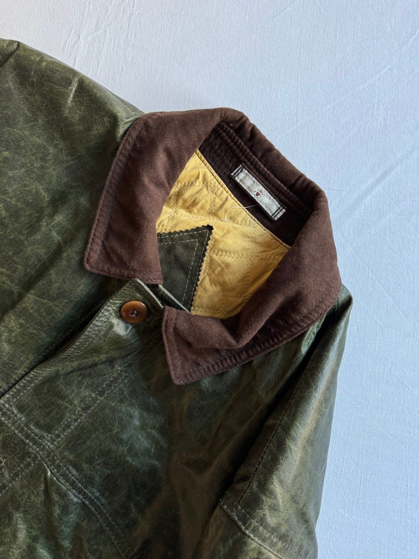 🌳 Chore Coat Vintage din Piele Cerată Verde Închis – Mărime XL - anbracaminte