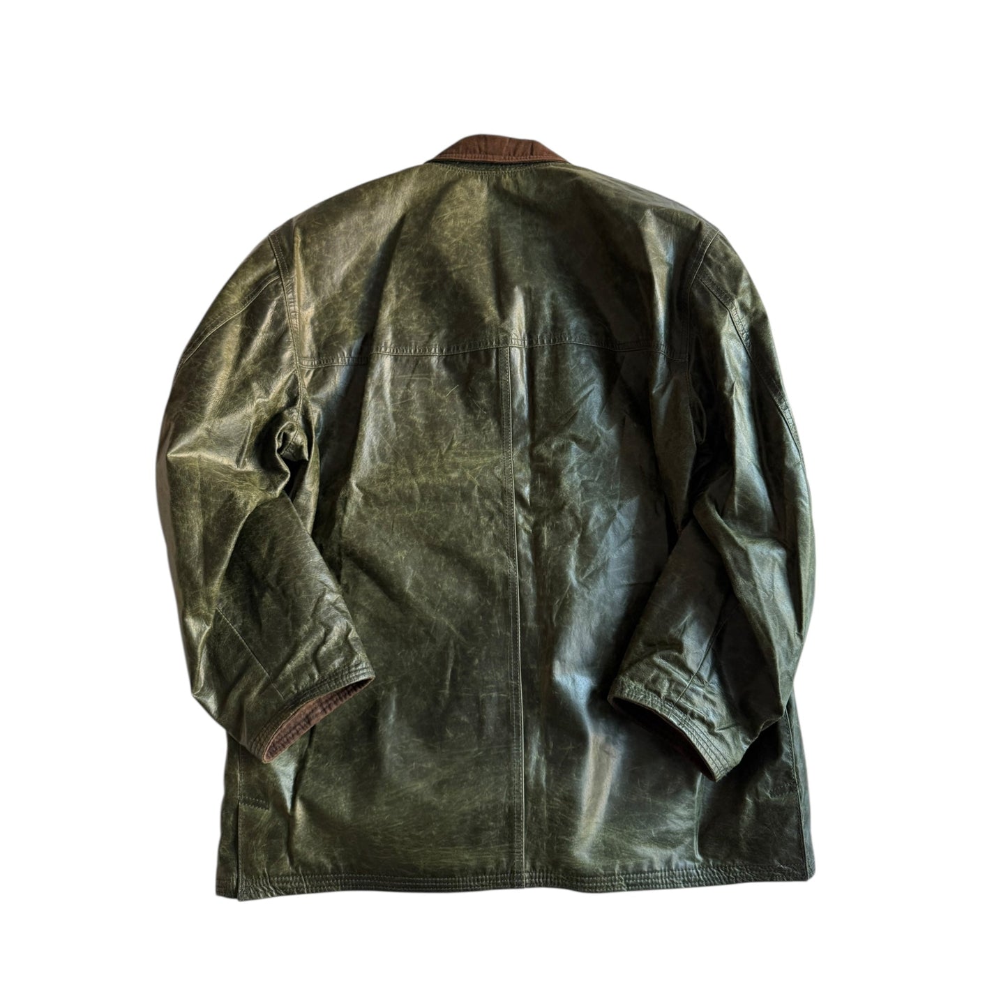 🌳 Chore Coat Vintage din Piele Cerată Verde Închis – Mărime XL - anbracaminte
