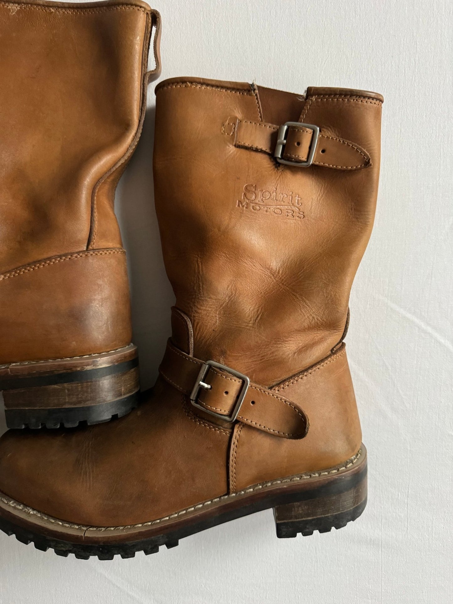 👷‍♂️ Cizme vintage din piele maro tip engineer | mărimea EU 42 (potrivit pentru EU 42.5 - 43) - anbracaminte