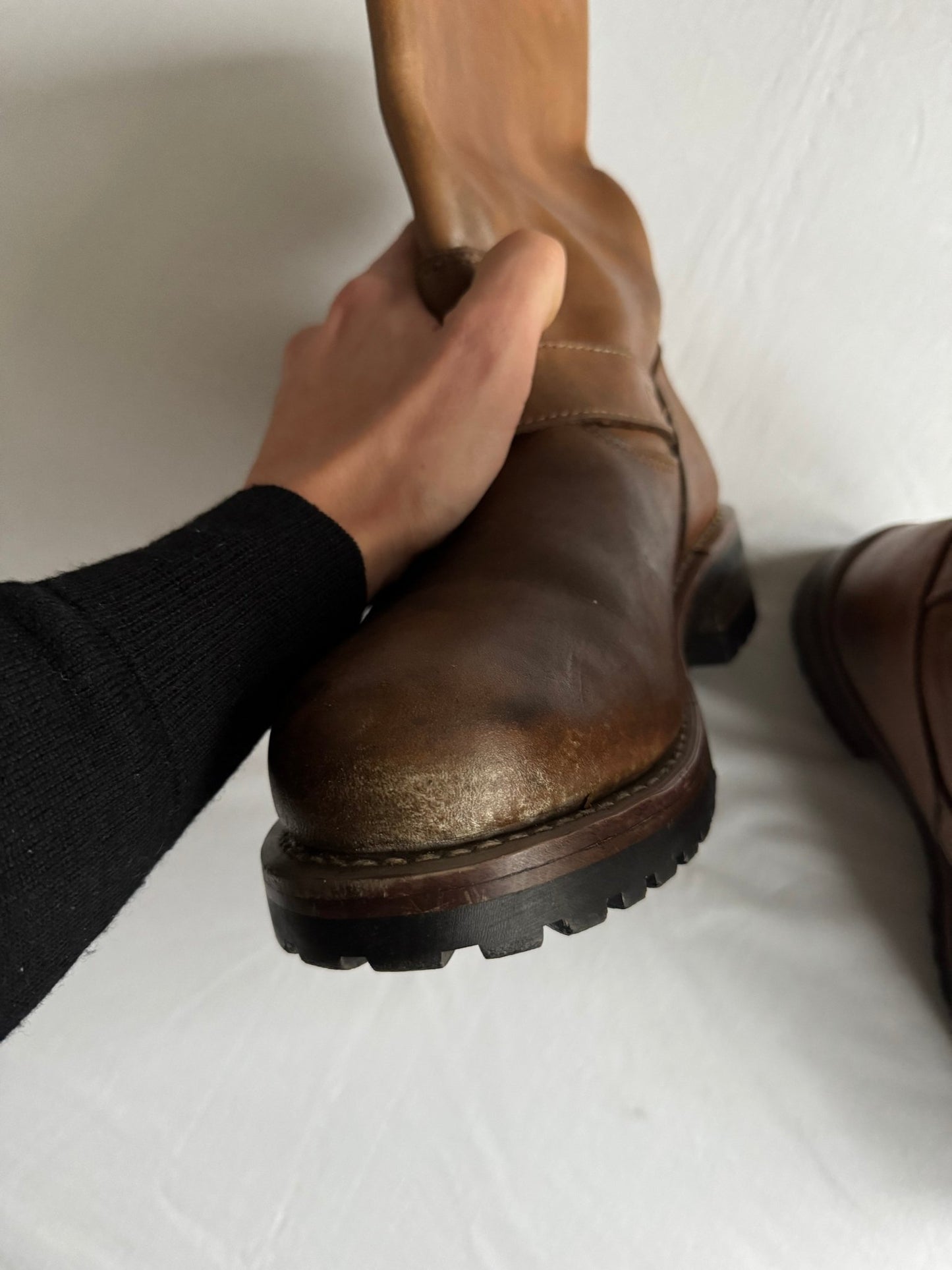 👷‍♂️ Cizme vintage din piele maro tip engineer | mărimea EU 42 (potrivit pentru EU 42.5 - 43) - anbracaminte