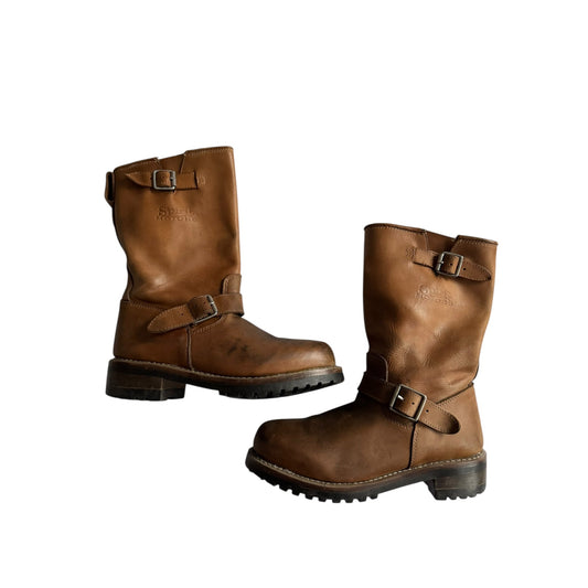 👷‍♂️ Cizme vintage din piele maro tip engineer | mărimea EU 42 (potrivit pentru EU 42.5 - 43) - anbracaminte