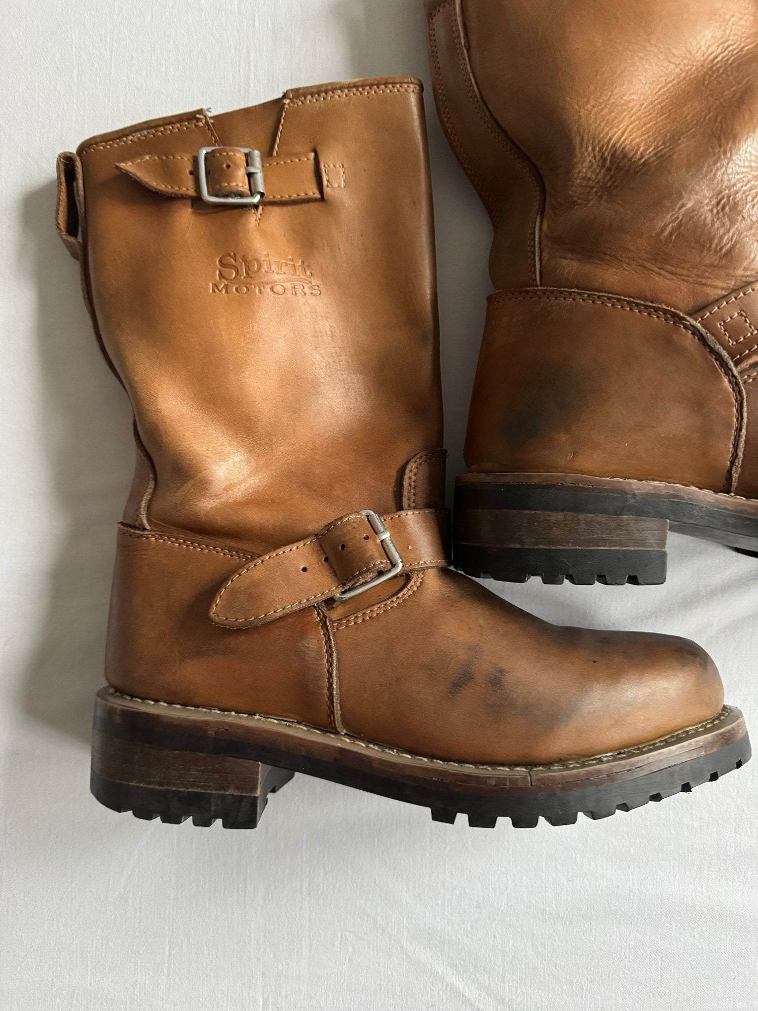 👷‍♂️ Cizme vintage din piele maro tip engineer | mărimea EU 42 (potrivit pentru EU 42.5 - 43) - anbracaminte
