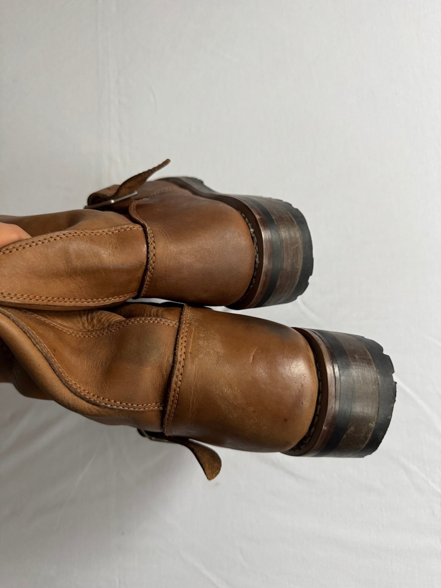 👷‍♂️ Cizme vintage din piele maro tip engineer | mărimea EU 42 (potrivit pentru EU 42.5 - 43) - anbracaminte