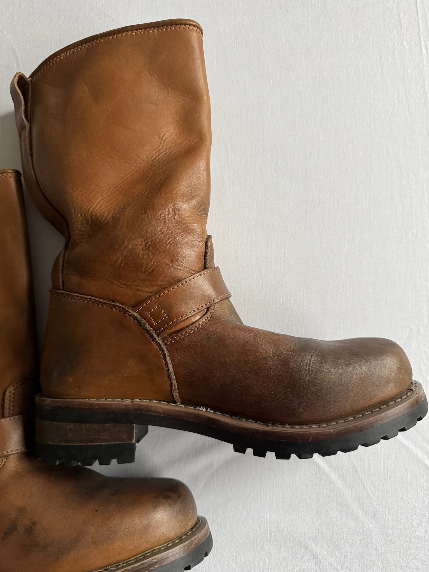 👷‍♂️ Cizme vintage din piele maro tip engineer | mărimea EU 42 (potrivit pentru EU 42.5 - 43) - anbracaminte