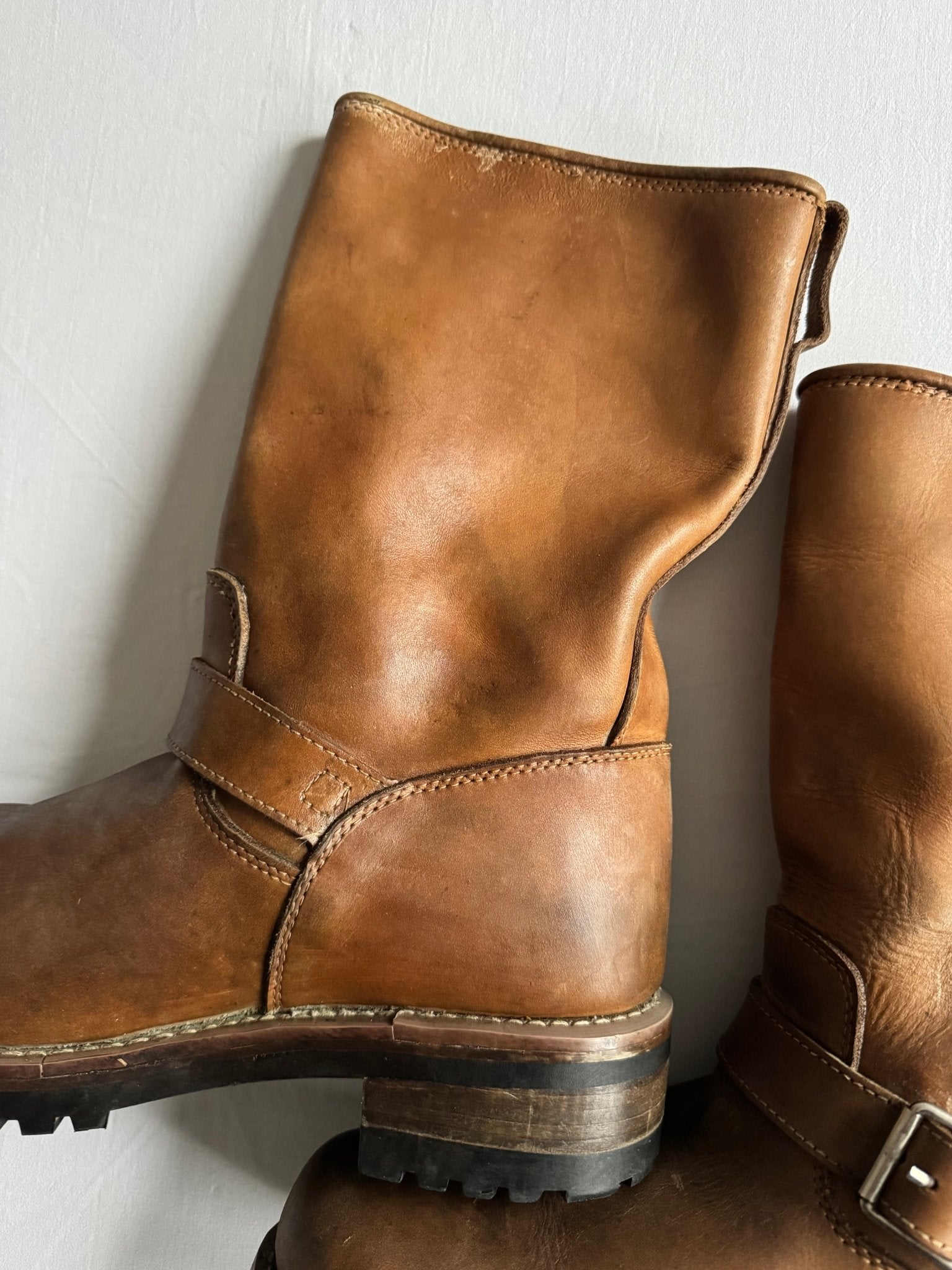 👷‍♂️ Cizme vintage din piele maro tip engineer | mărimea EU 42 (potrivit pentru EU 42.5 - 43) - anbracaminte