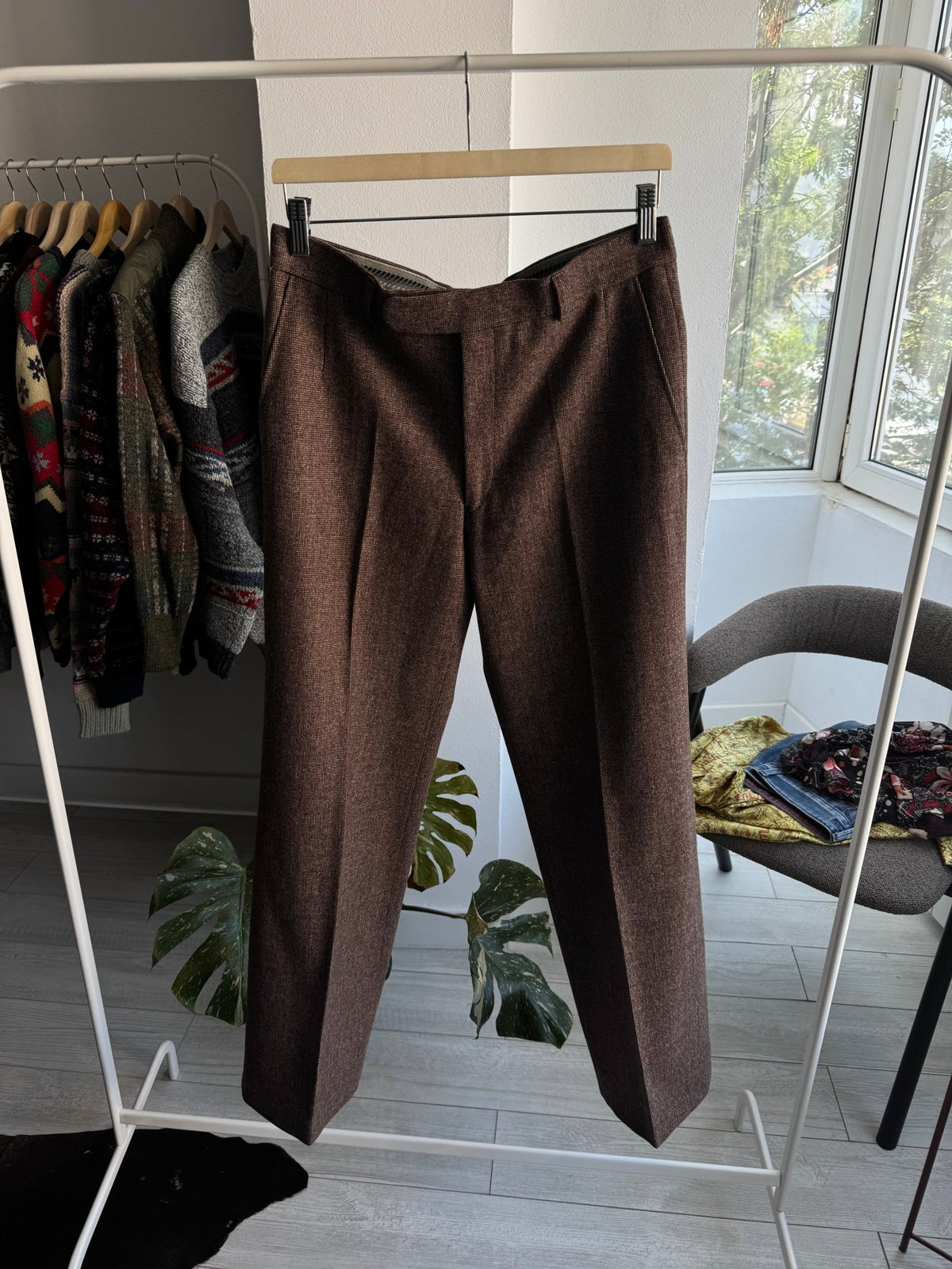 🪵 Costum 2 Piese Deadstock Lână Maro Vintage Anii '70 | 100% Pure New Wool | M Bărbați (48) - anbracaminte
