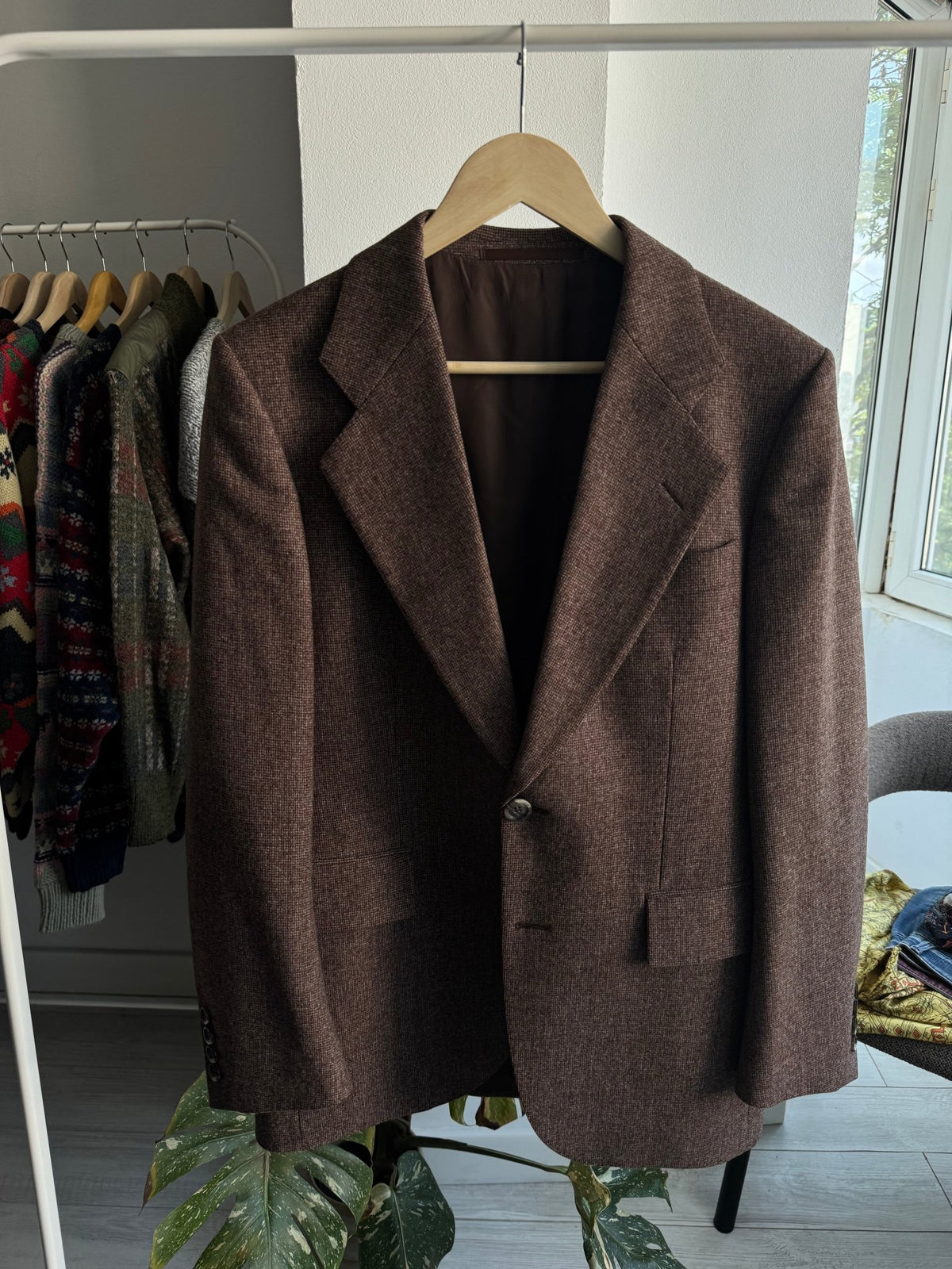🪵 Costum 2 Piese Deadstock Lână Maro Vintage Anii '70 | 100% Pure New Wool | M Bărbați (48) - anbracaminte