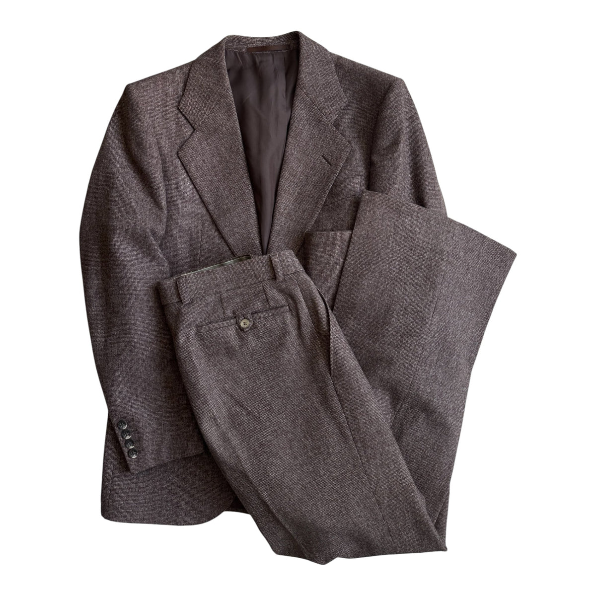 🪵 Costum 2 Piese Deadstock Lână Maro Vintage Anii '70 | 100% Pure New Wool | M Bărbați (48) - anbracaminte