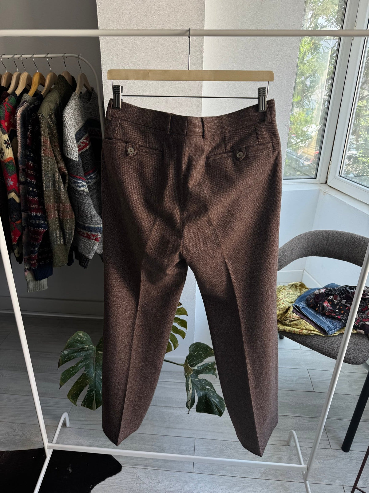 🪵 Costum 2 Piese Deadstock Lână Maro Vintage Anii '70 | 100% Pure New Wool | M Bărbați (48) - anbracaminte