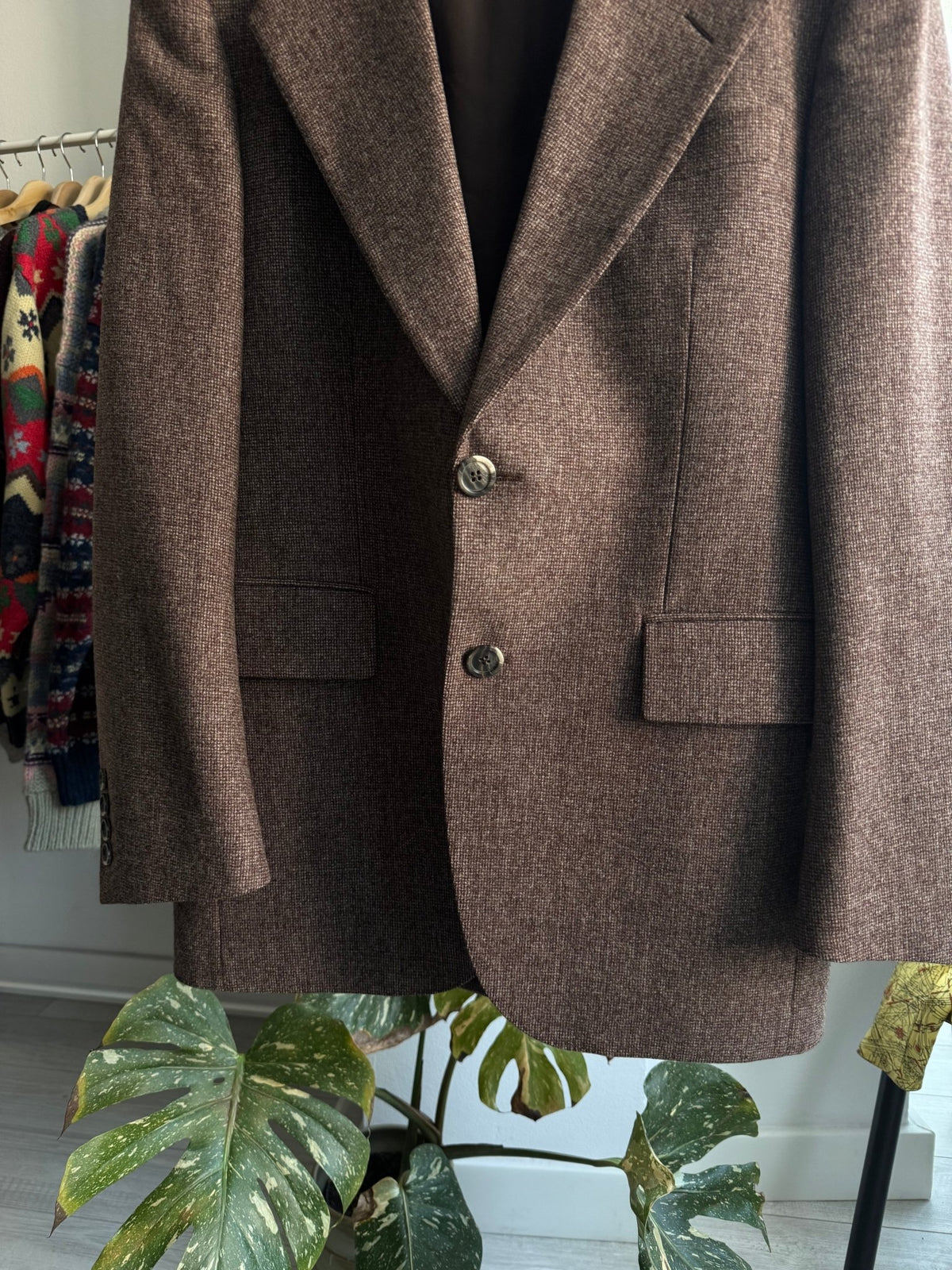 🪵 Costum 2 Piese Deadstock Lână Maro Vintage Anii '70 | 100% Pure New Wool | M Bărbați (48) - anbracaminte