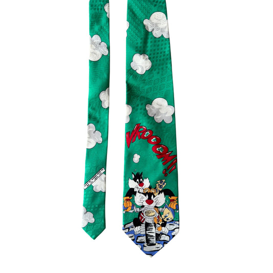 🐥 Cravată Tweety & Sylvester 1991 Vintage | Mătase Naturală | Made in Italy - anbracaminte