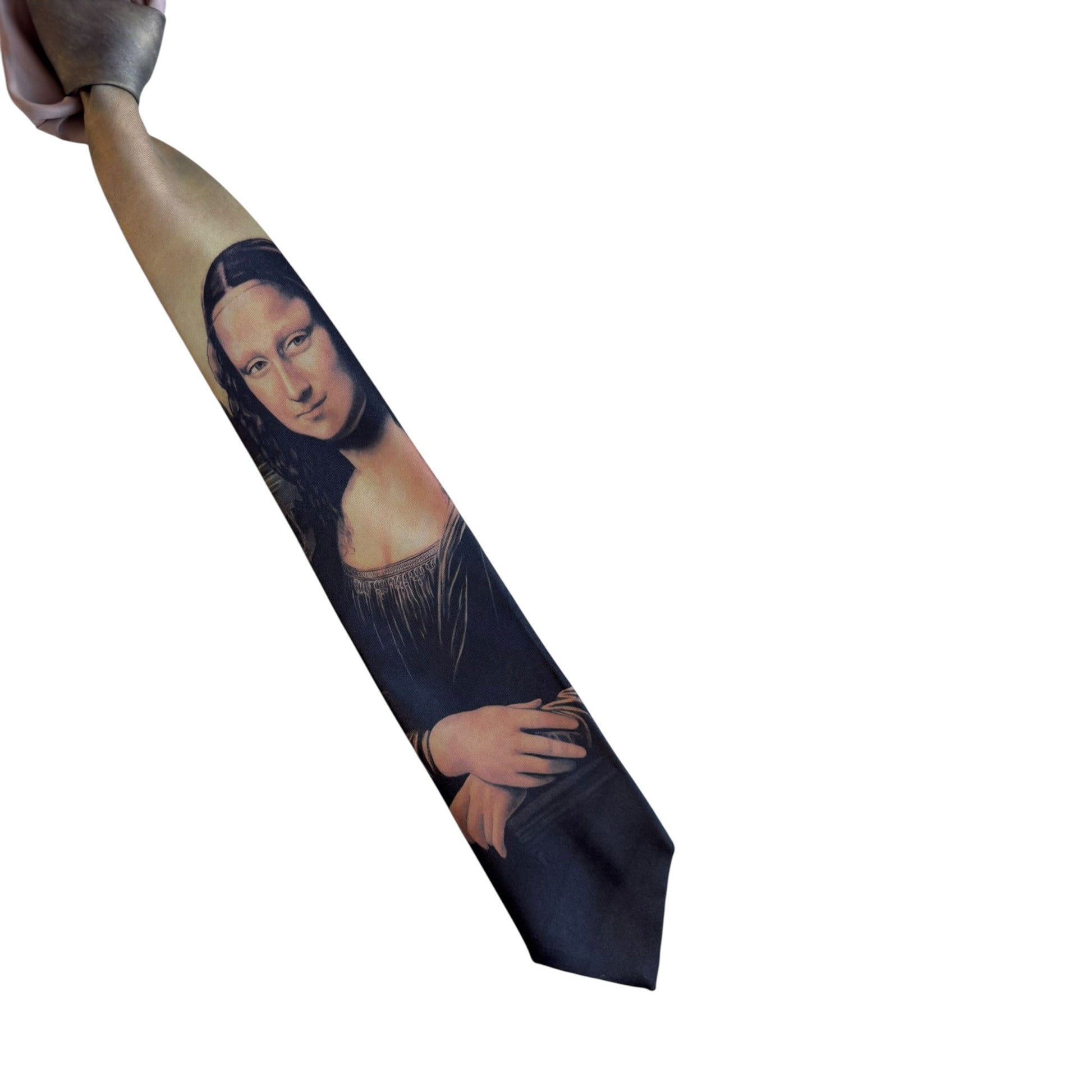 🖼️ Cravată Vintage cu Print Mona Lisa – 100% Poliester – Made in USA - anbracaminte