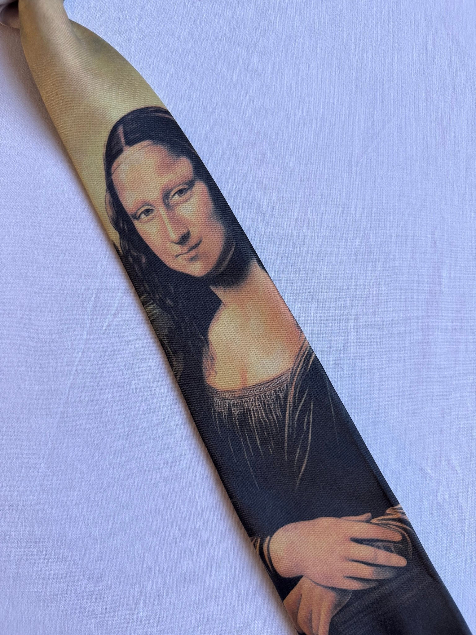 🖼️ Cravată Vintage cu Print Mona Lisa – 100% Poliester – Made in USA - anbracaminte