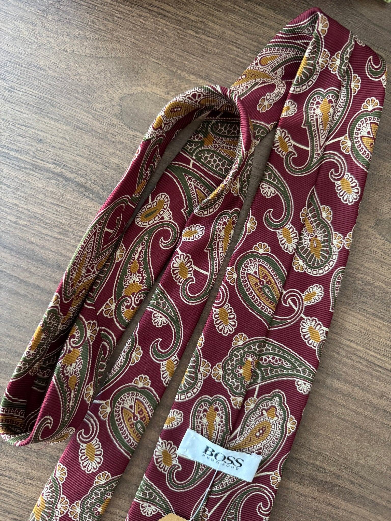 👔 Cravată Vintage Hugo Boss din Mătase cu Print Paisley – Made in Italy - anbracaminte