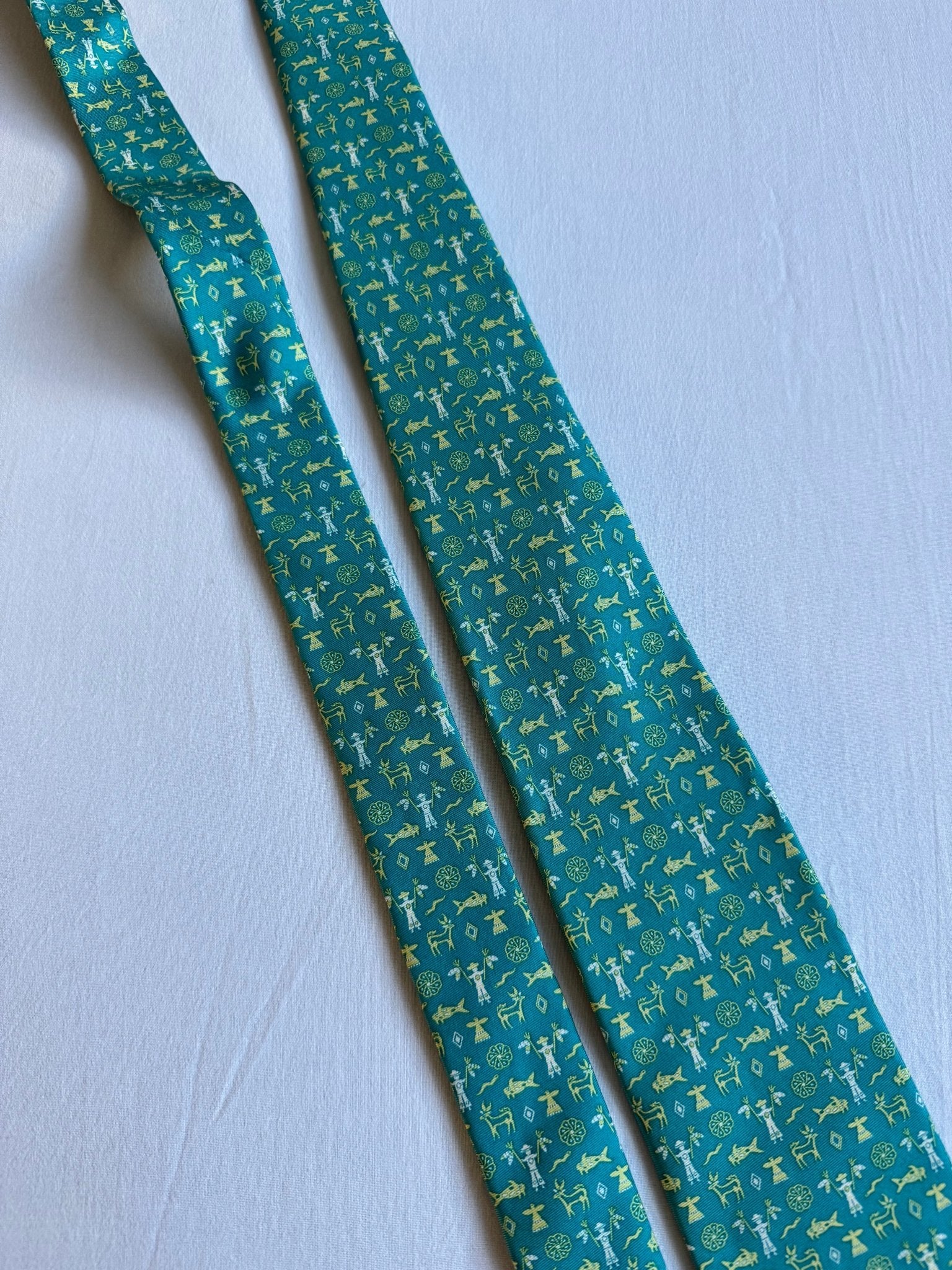 🇲🇽 Cravată Vintage Pineda Covalin Turcoaz din Mătase cu Print – Made in Mexico - anbracaminte