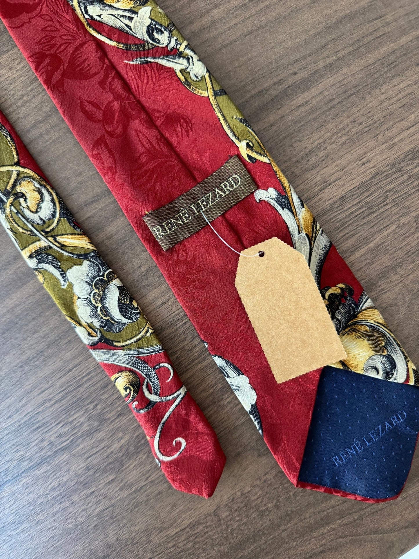 👔 Cravată Vintage René Lezard din Mătase cu Print Baroc – Made in Italy - anbracaminte