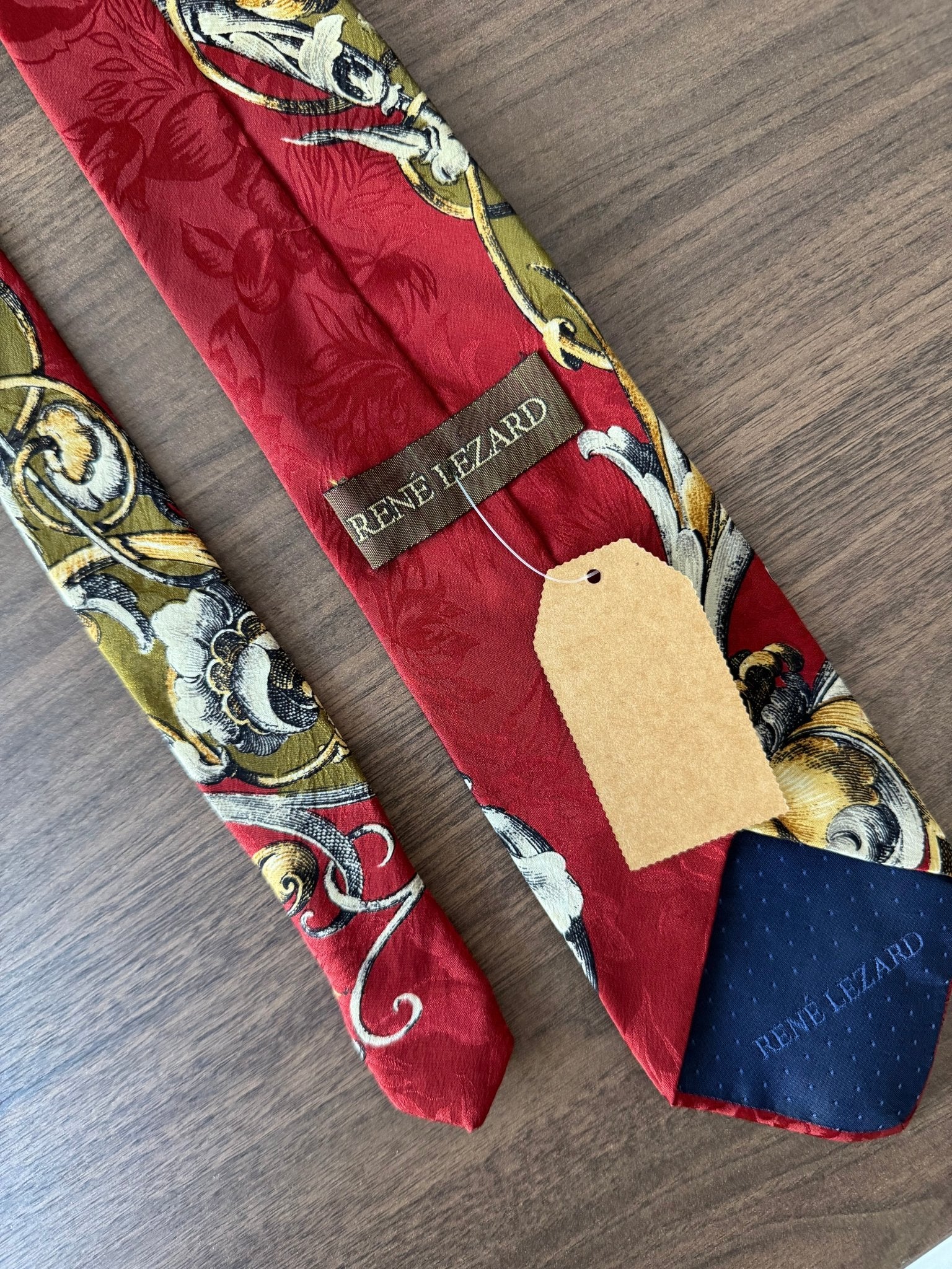 👔 Cravată Vintage René Lezard din Mătase cu Print Baroc – Made in Italy - anbracaminte