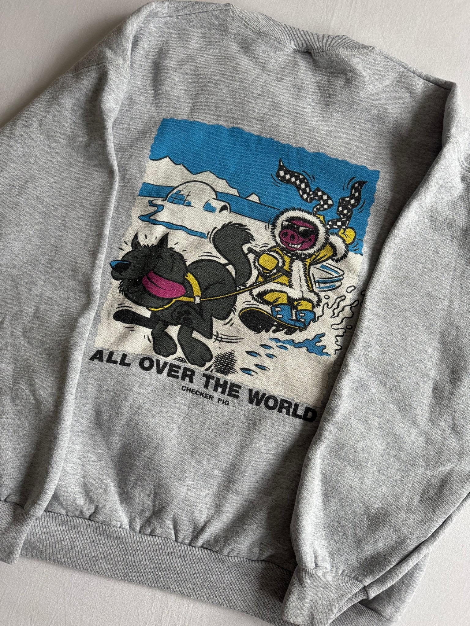 🏂 Crewneck Vintage Checker Pig Snowboard Graphic – L - anbracaminte