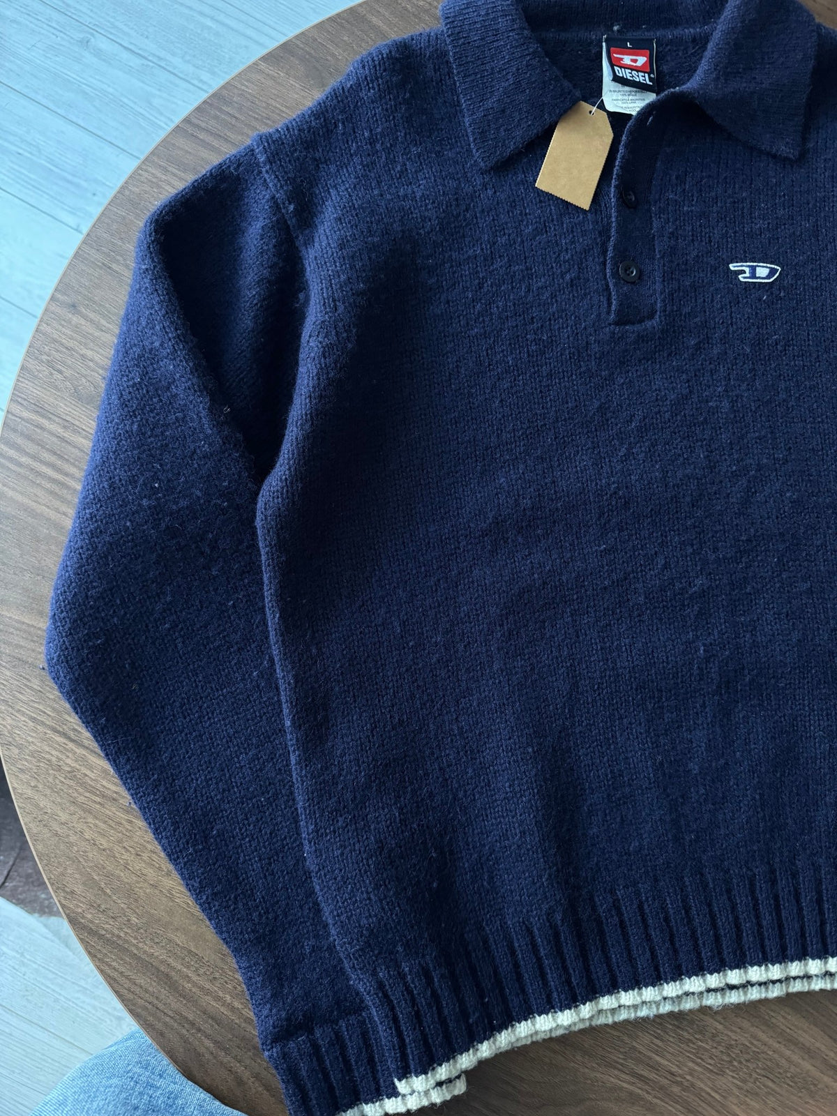 Diesel Pulover Lână Bleumarin Vintage Bărbați | Guler | L - anbracaminte